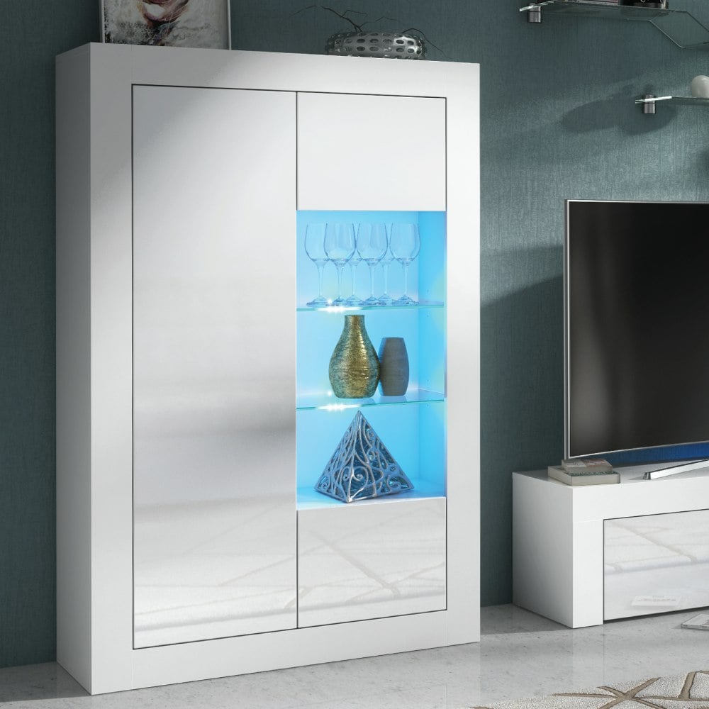 Mex Furniture White Elegant 140Cm Cabinet Sideboard With High Gloss Doors And Free Led" - 140 Cm - Matt Body & Gloss Doors - 1