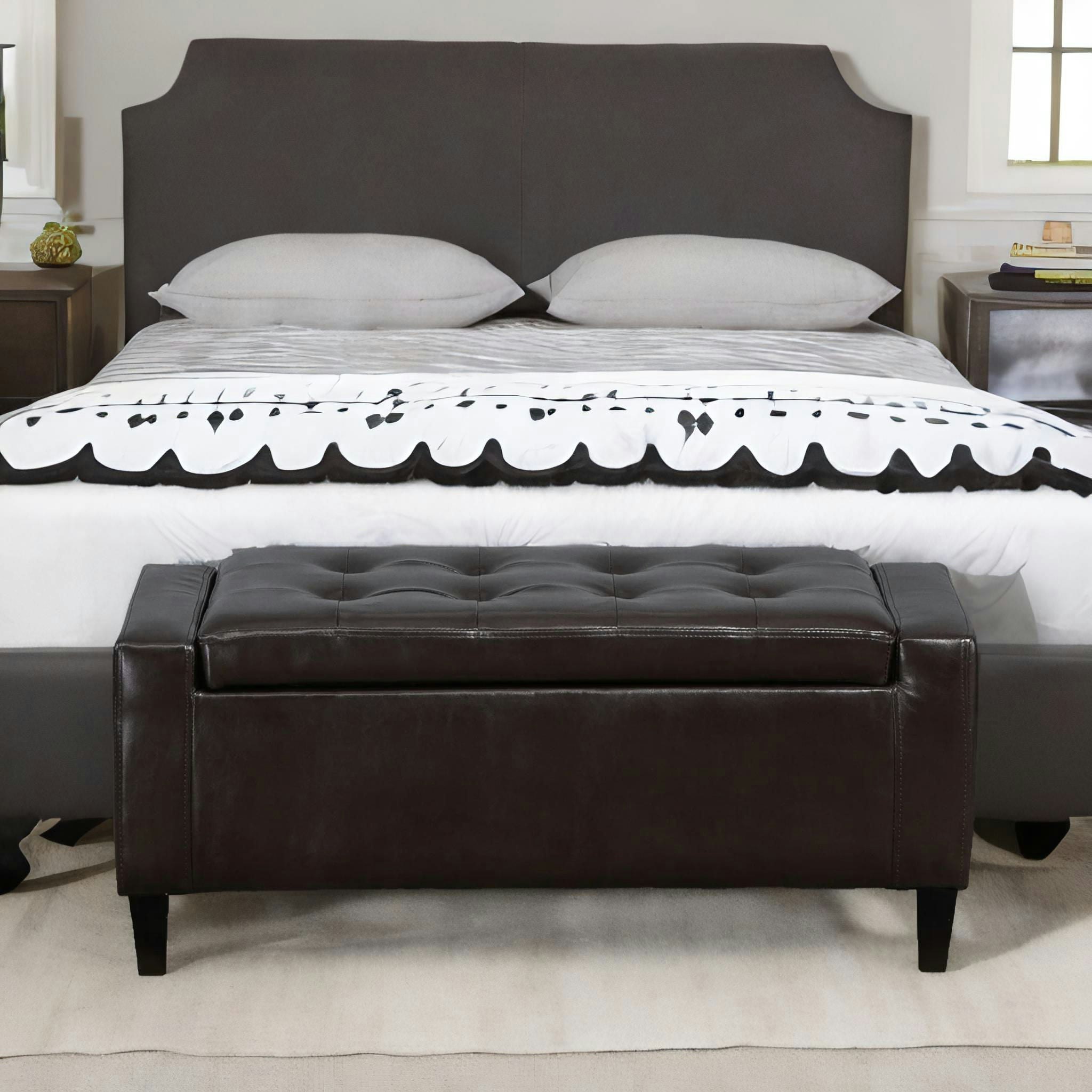 Rafaelo Mobilia Brown Tufted Faux Leather Ottoman Bench Seat With Storage