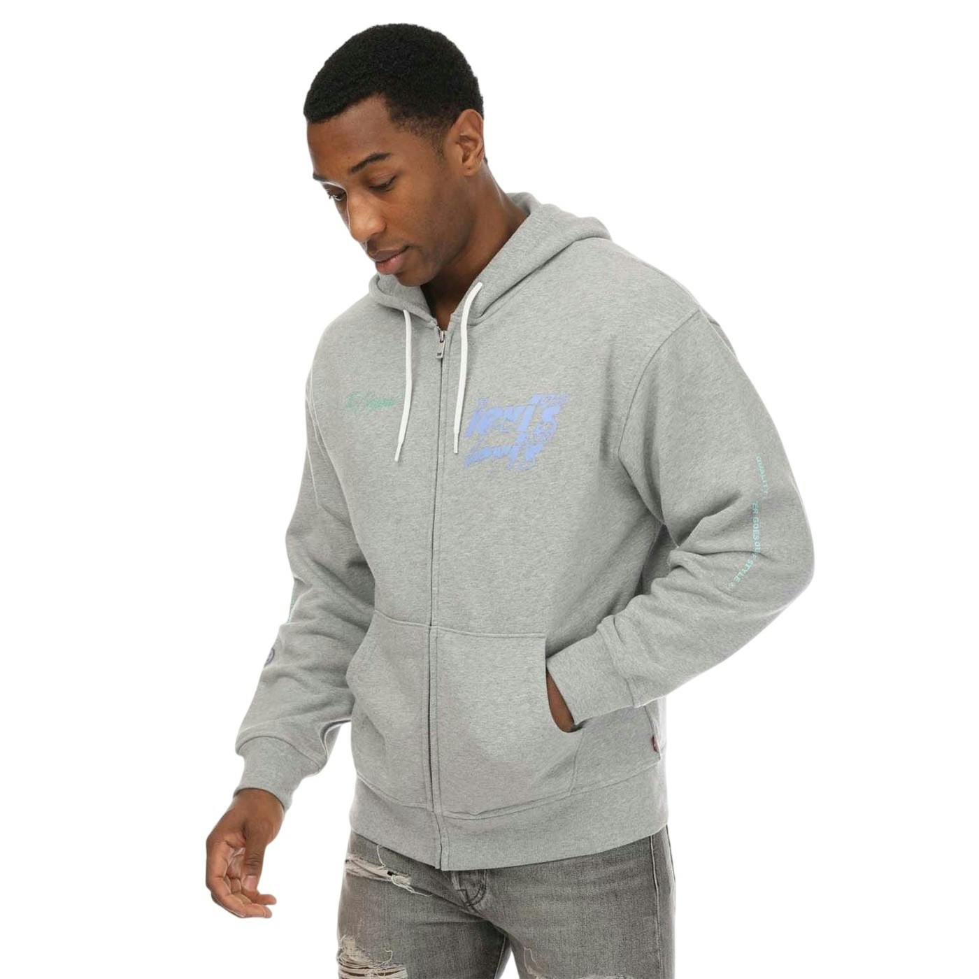 Levis Men's Grey Graphic Full Zip Hoodie - M - 100% Cotton