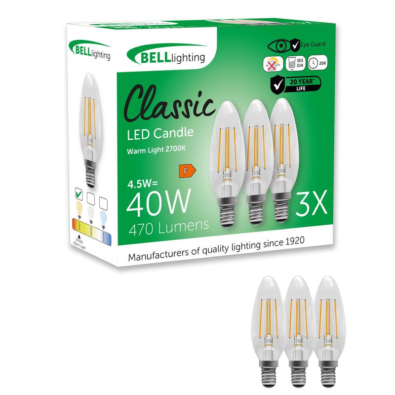 Rackhams Light E14 Led Filament Candle 4.5W Energy Saving Bulbs - Pack Of 3