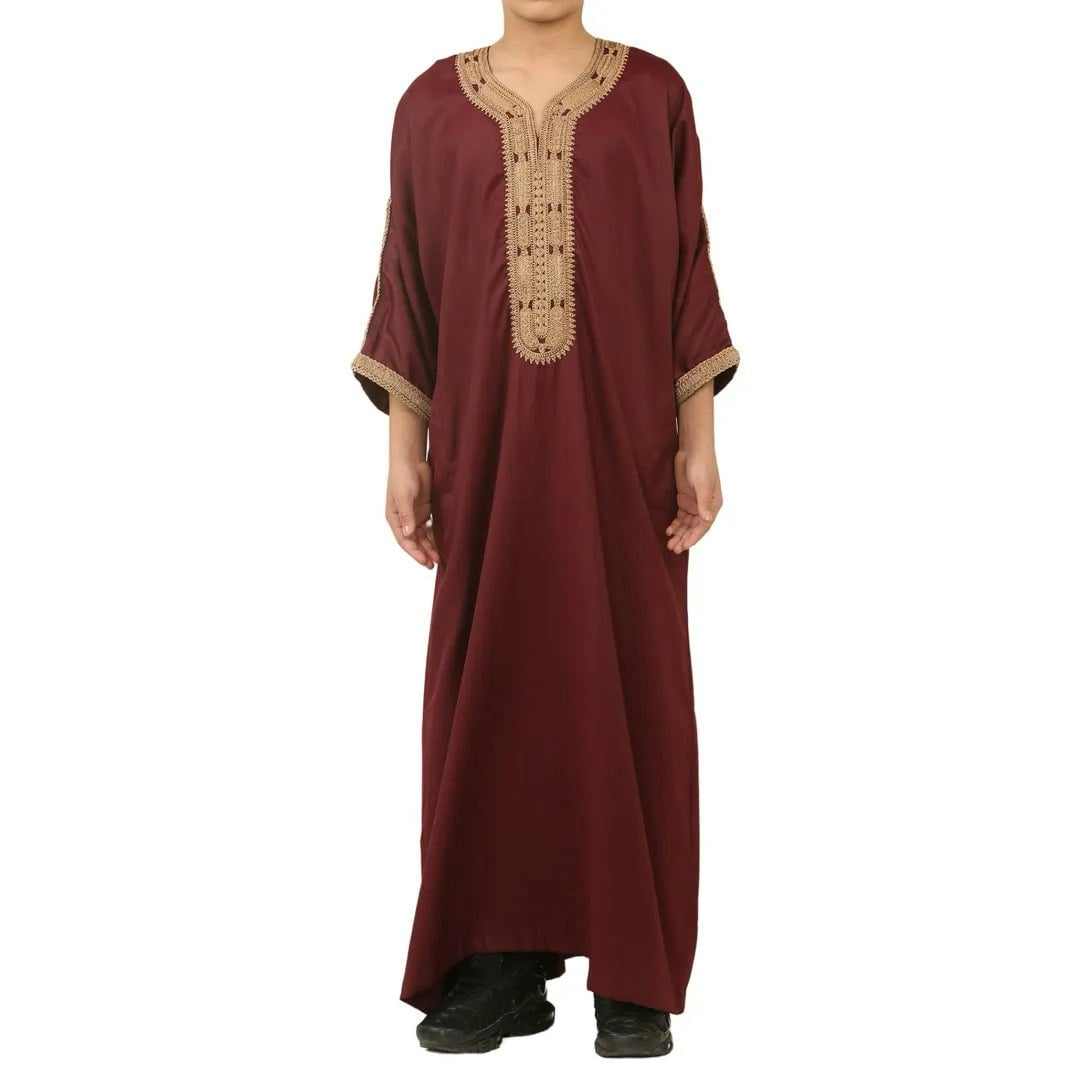 Thobez Boys Gold/Light Hm63 - Moroccan Thobe Short Sleeve Embroidery Gandoura - 46