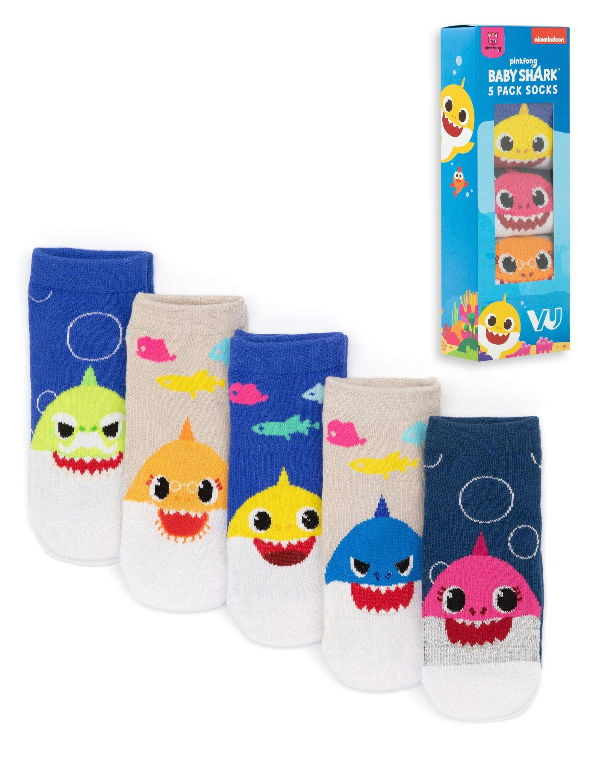 Vanilla Underground Unisex Infant Cream/Blue Baby Shark Kids Multicoloured Multi-Character Calf Socks Set Of 5 - 6-8.5 Uk Child