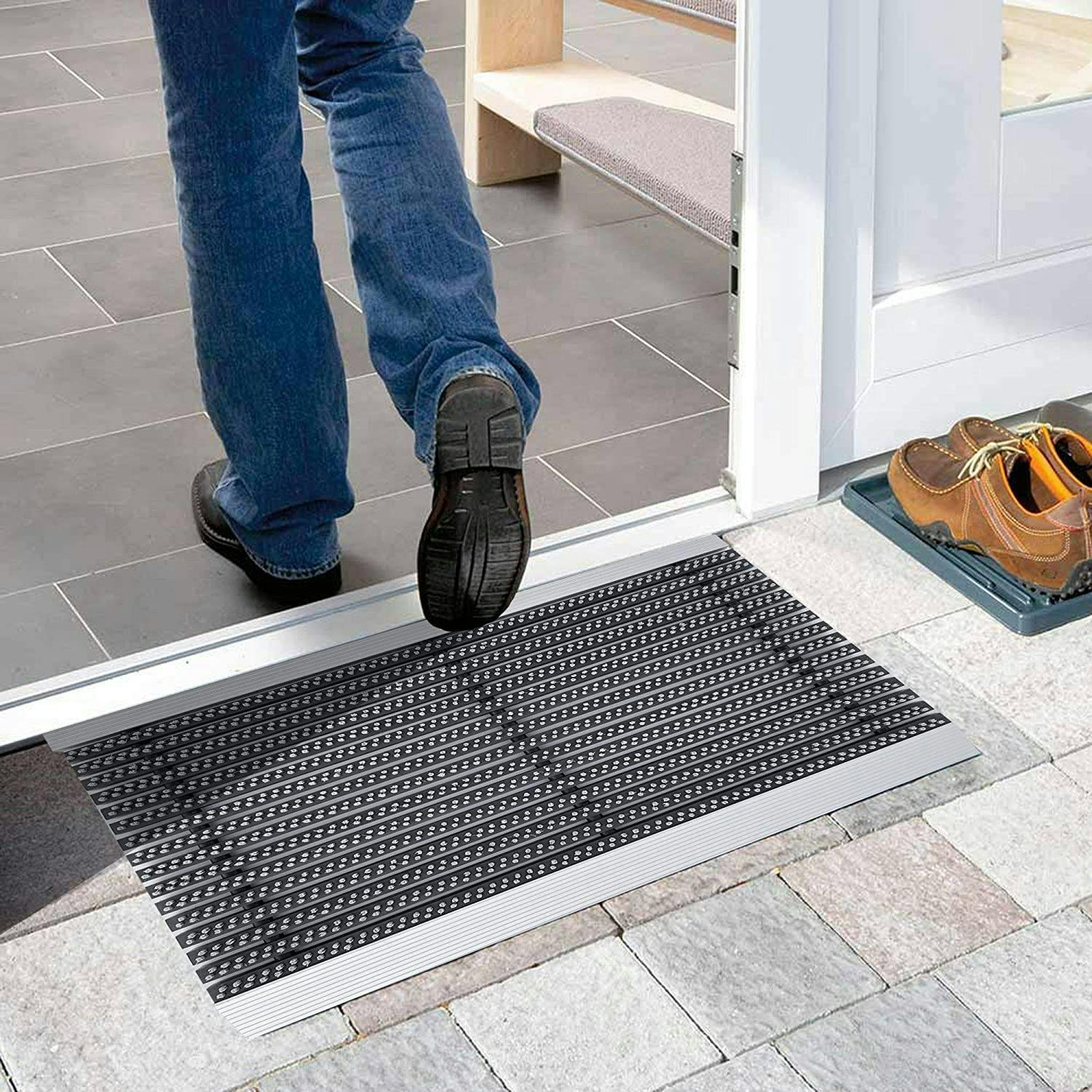 Rackhams Grey Aluminium Door Mat With Slats & Brushes