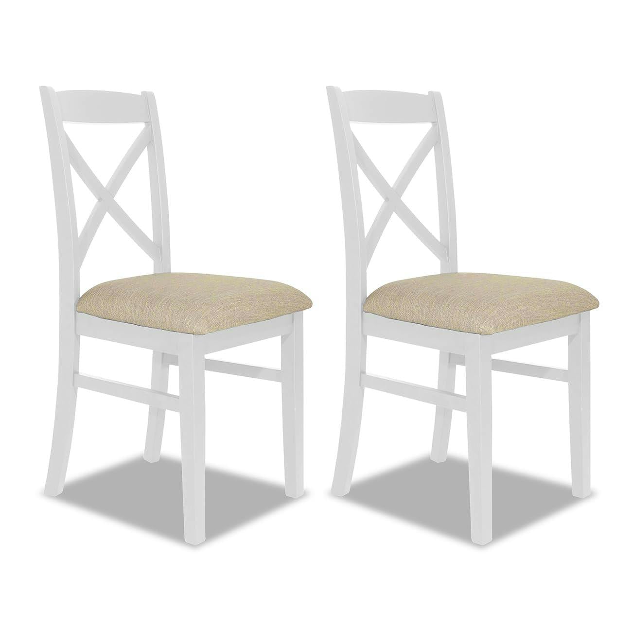 Statement Furniture White Florence Crossback Upholstered Seat Chairs Set Of 2