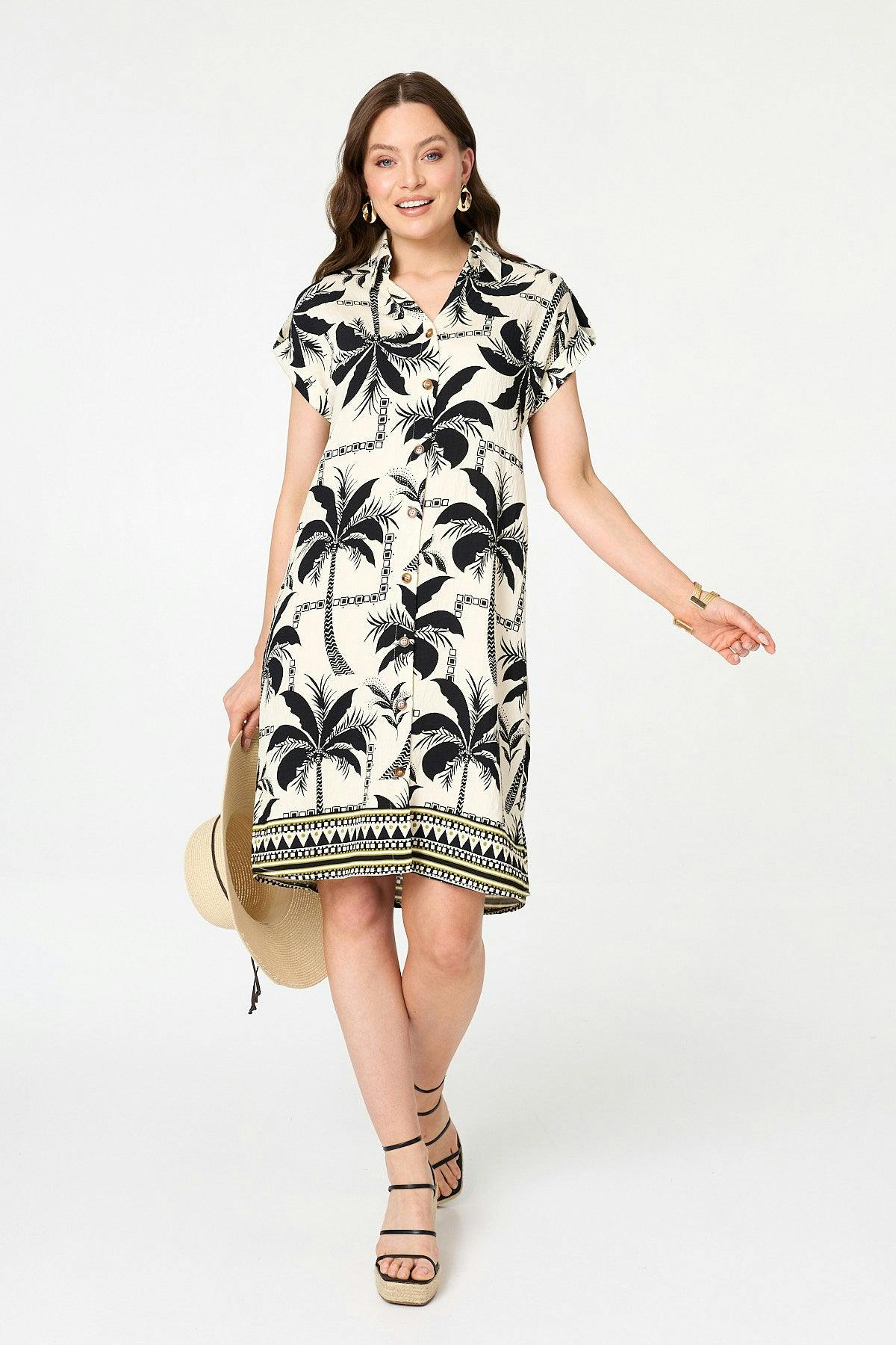 Izabel London Black Tropical Cap Sleeve Knee Length Dress - 8