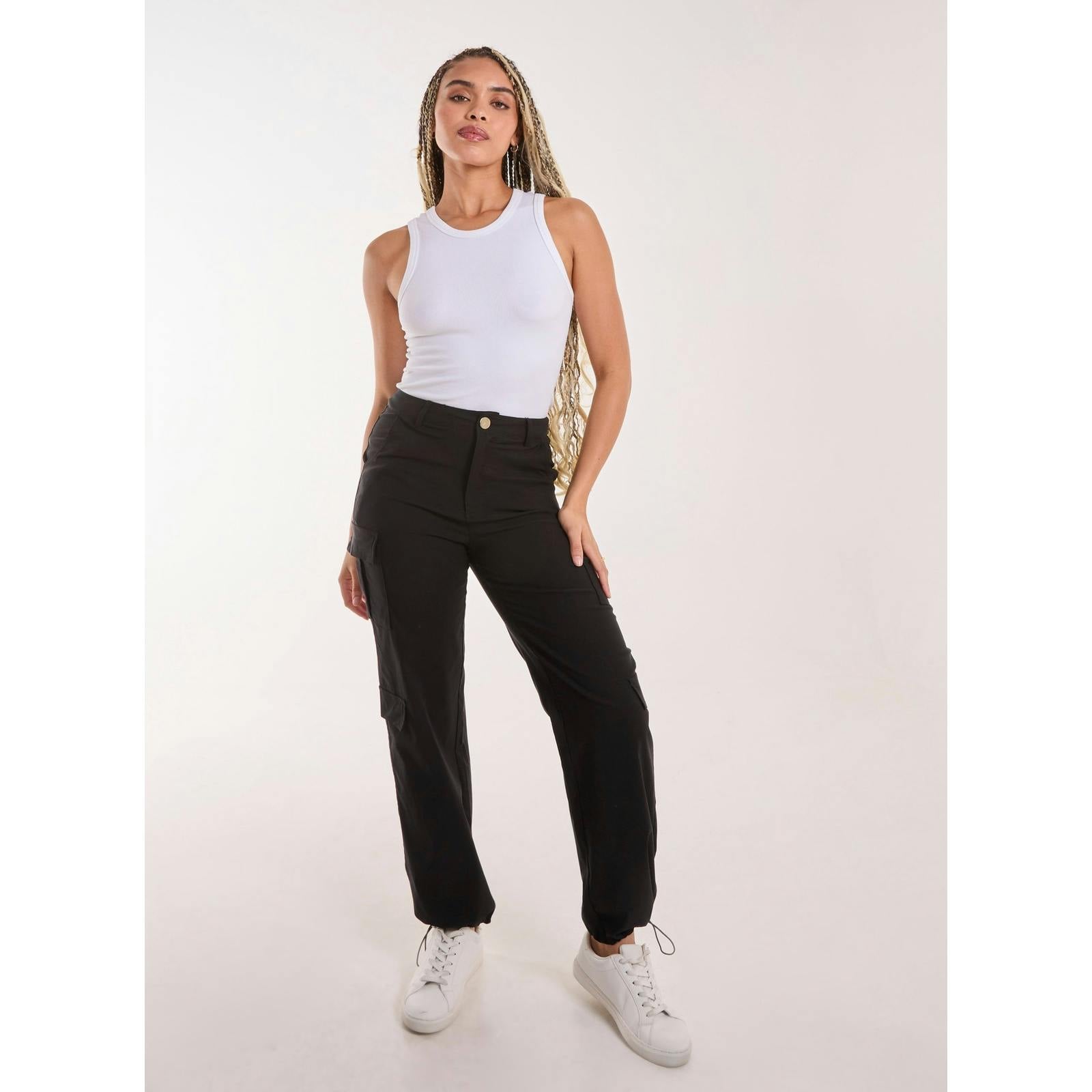 Pink Vanilla Pink/Black Vanilla Pocket Detail Wide Leg Cargo Pants - Uk 8