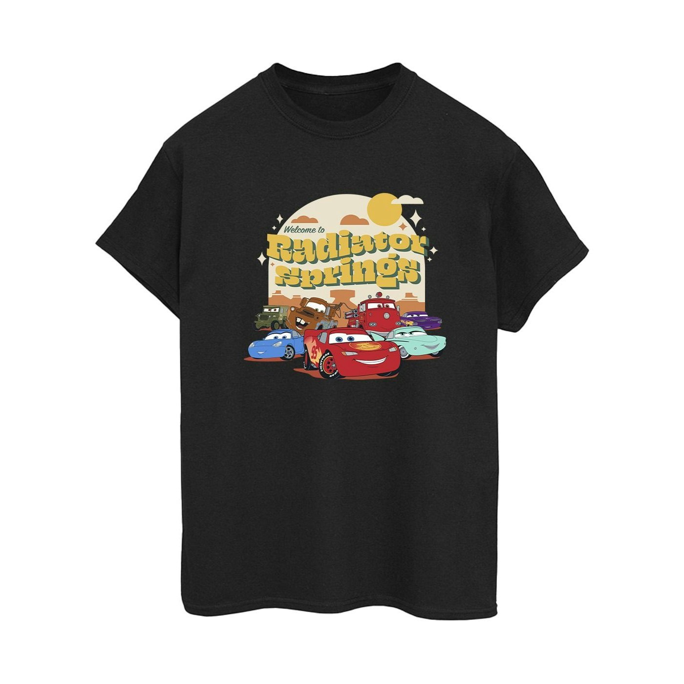 Disney Women's Black / Cars Radiator Springs Group Cotton Boyfriend T-Shirt - Xxl