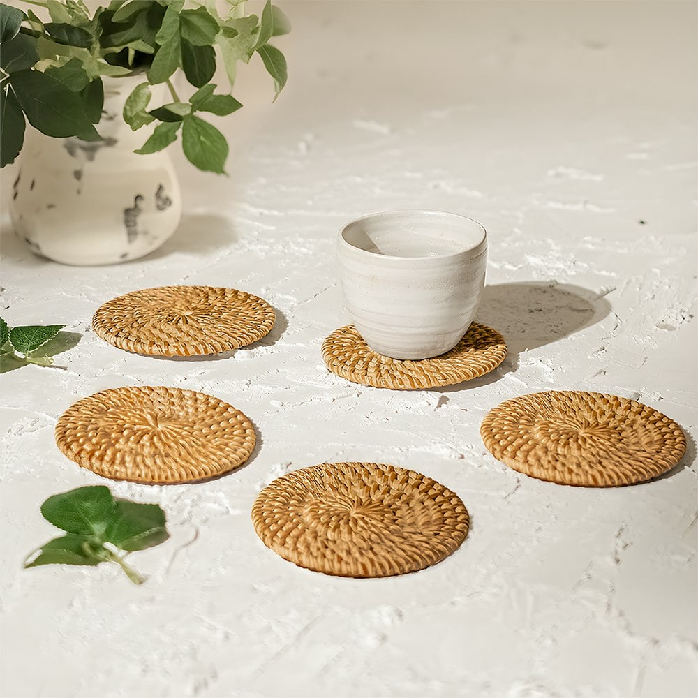 Coastal Villa Homeware Round Rattan Coaster - Natural