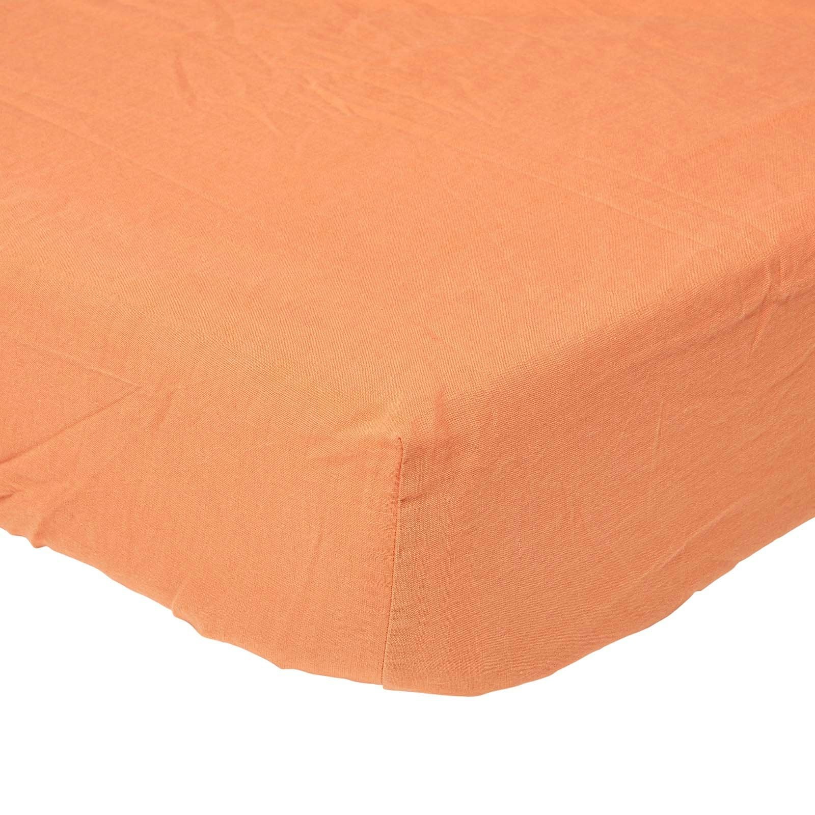 Homescapes Orange French Flax Linen Fitted Sheet – 46 Cm Extra Deep - Burnt - Single