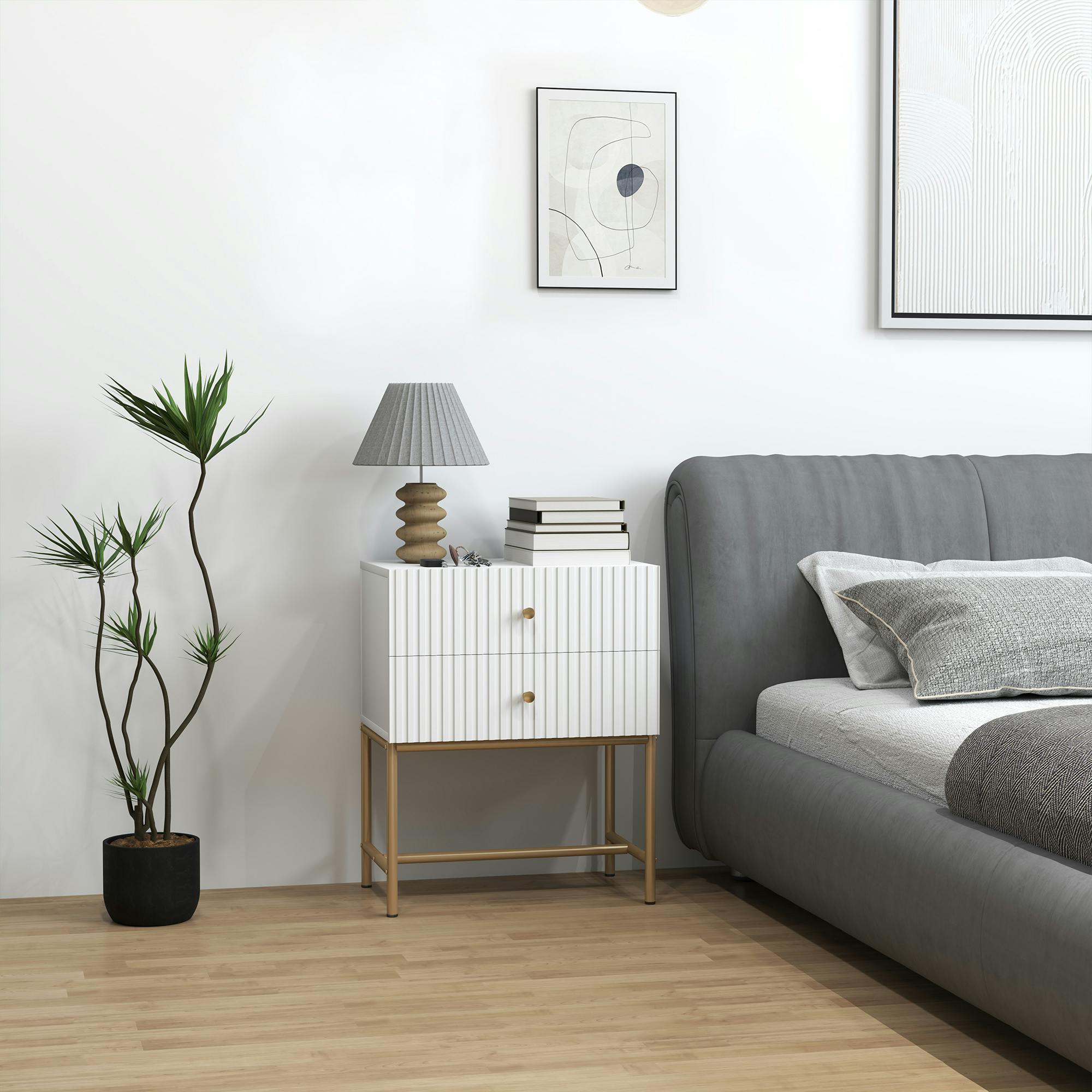 Homcom Black Modern Bedside Table With 2 Drawers For Bedroom,