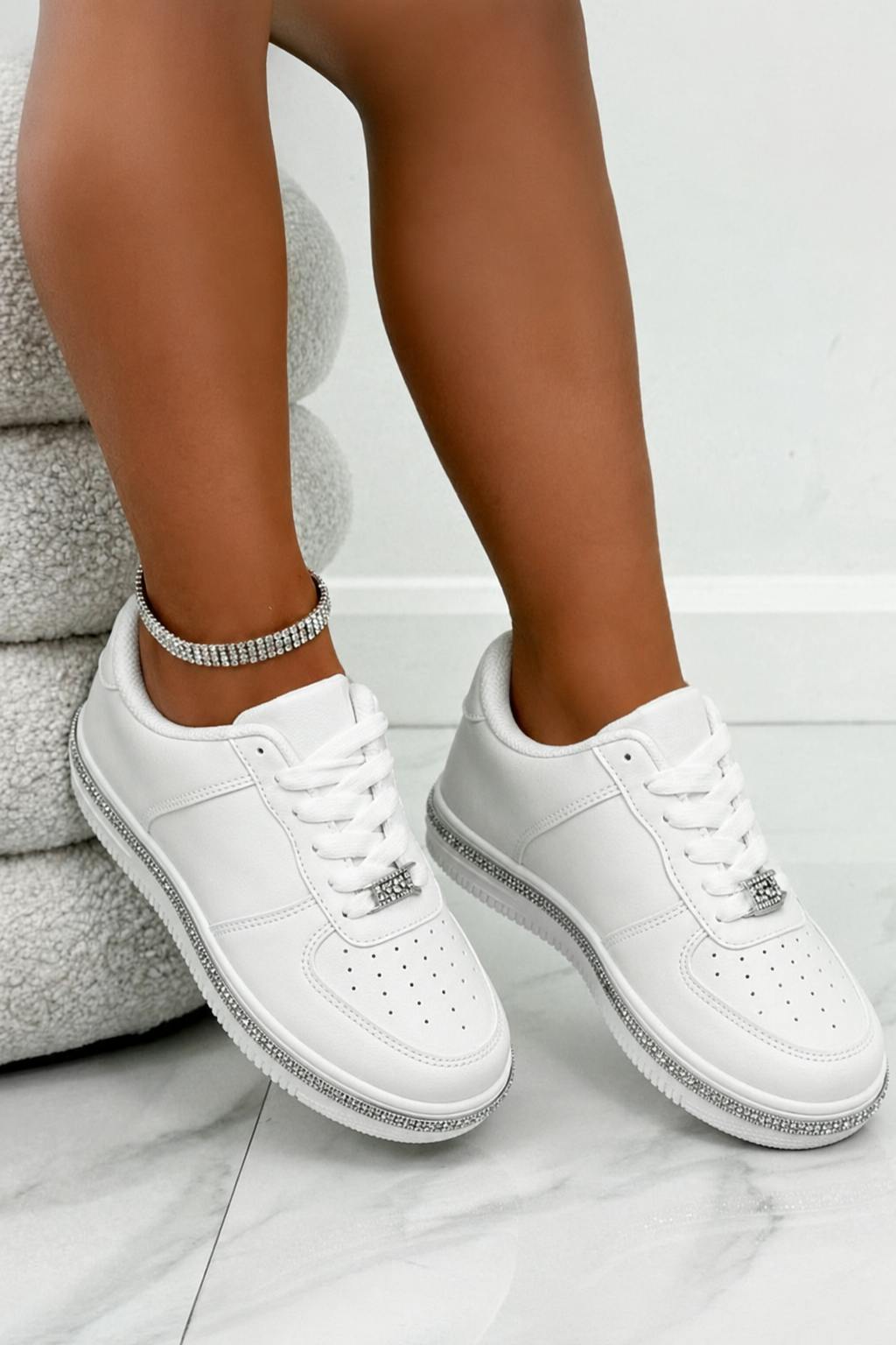 Love Lemonade Women's White Crystal Edge Trim Trainers - Uk 3 - Eu 36 - Us 5