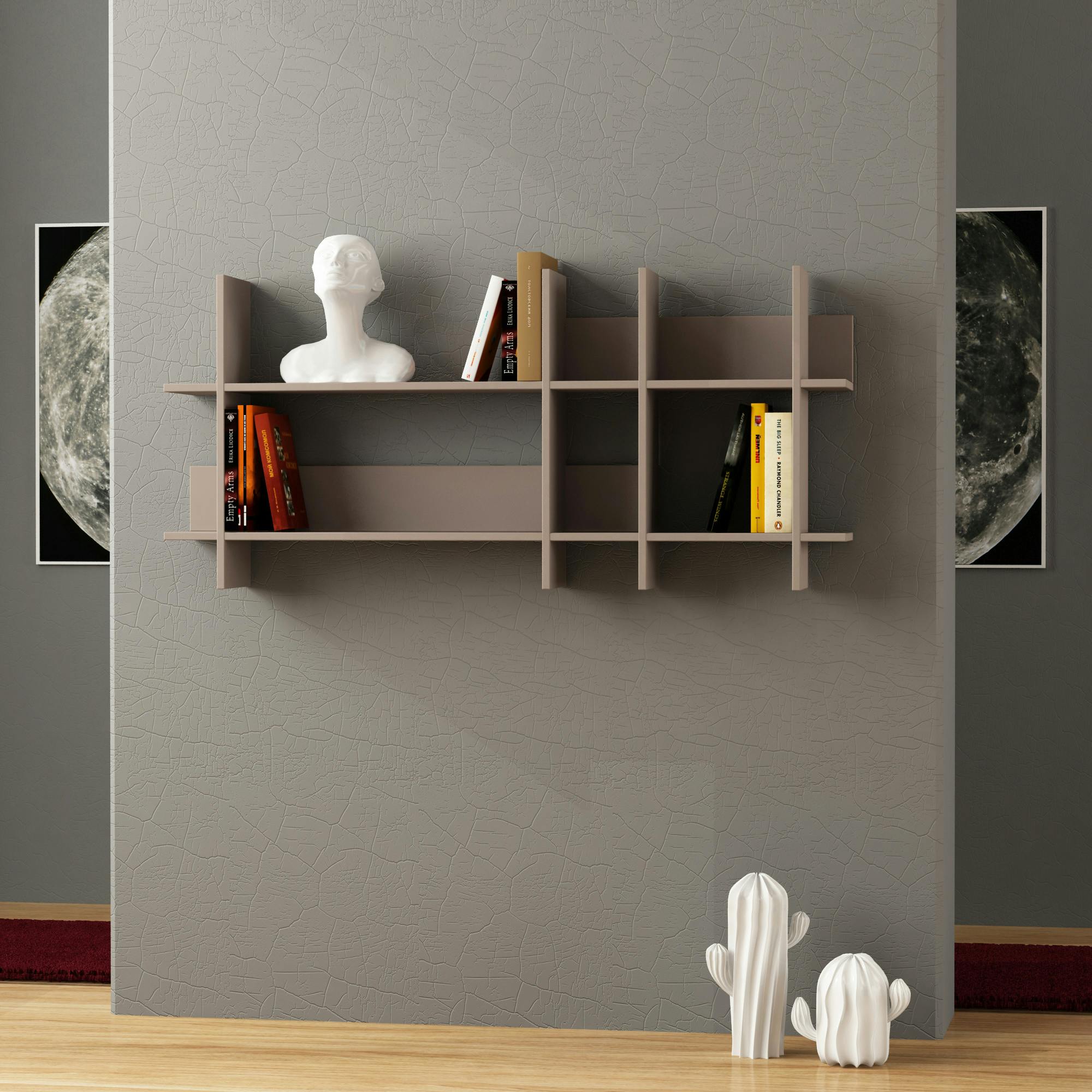 B&Q - Beads Modern Wall Mounted Bookcase 6 Compartment Slim Design Storage Shelf Mocha Grey 150Cm - Image 2