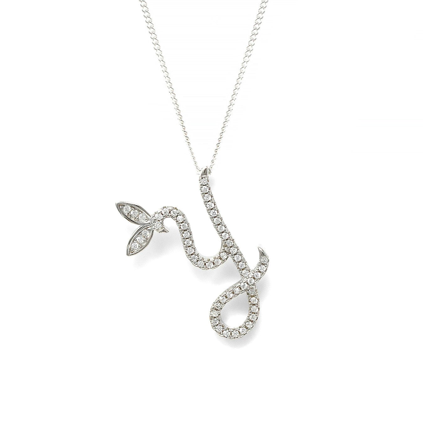 Say It With Silver 1 Inch Winged Full Cz Stones Initial Necklace - Sterling - Y