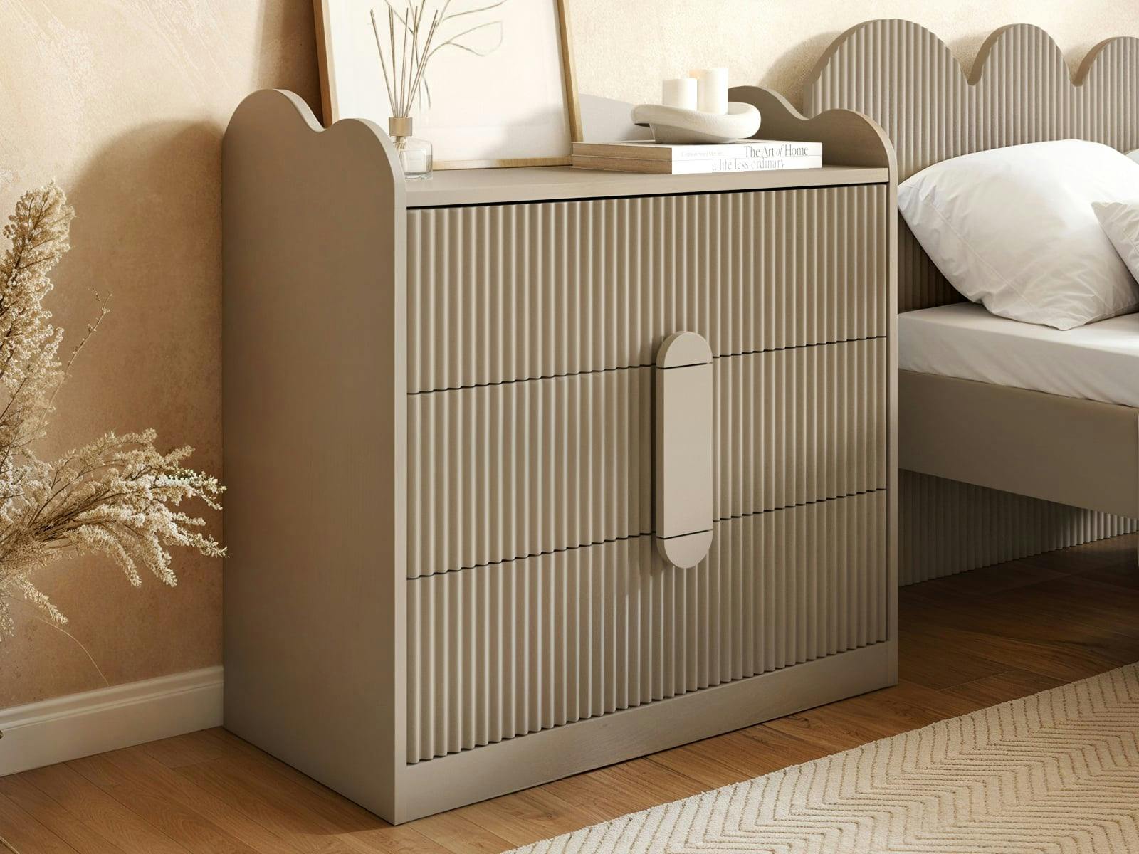Flair Calista Dark Beige 3 Drawer Ribbed Chest of Drawers - Cream - Image 5