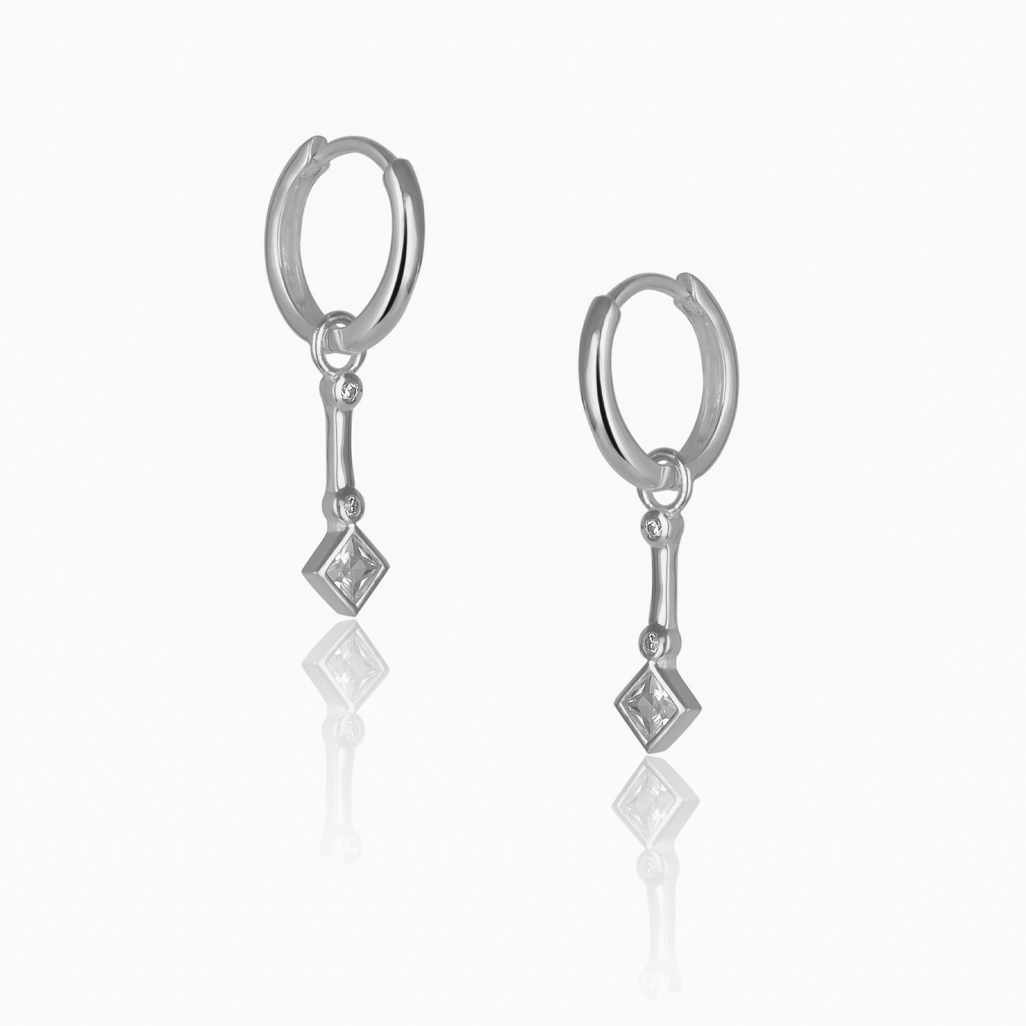 Spero London Silver Sterling Rhombus Drop Hoop Earrings