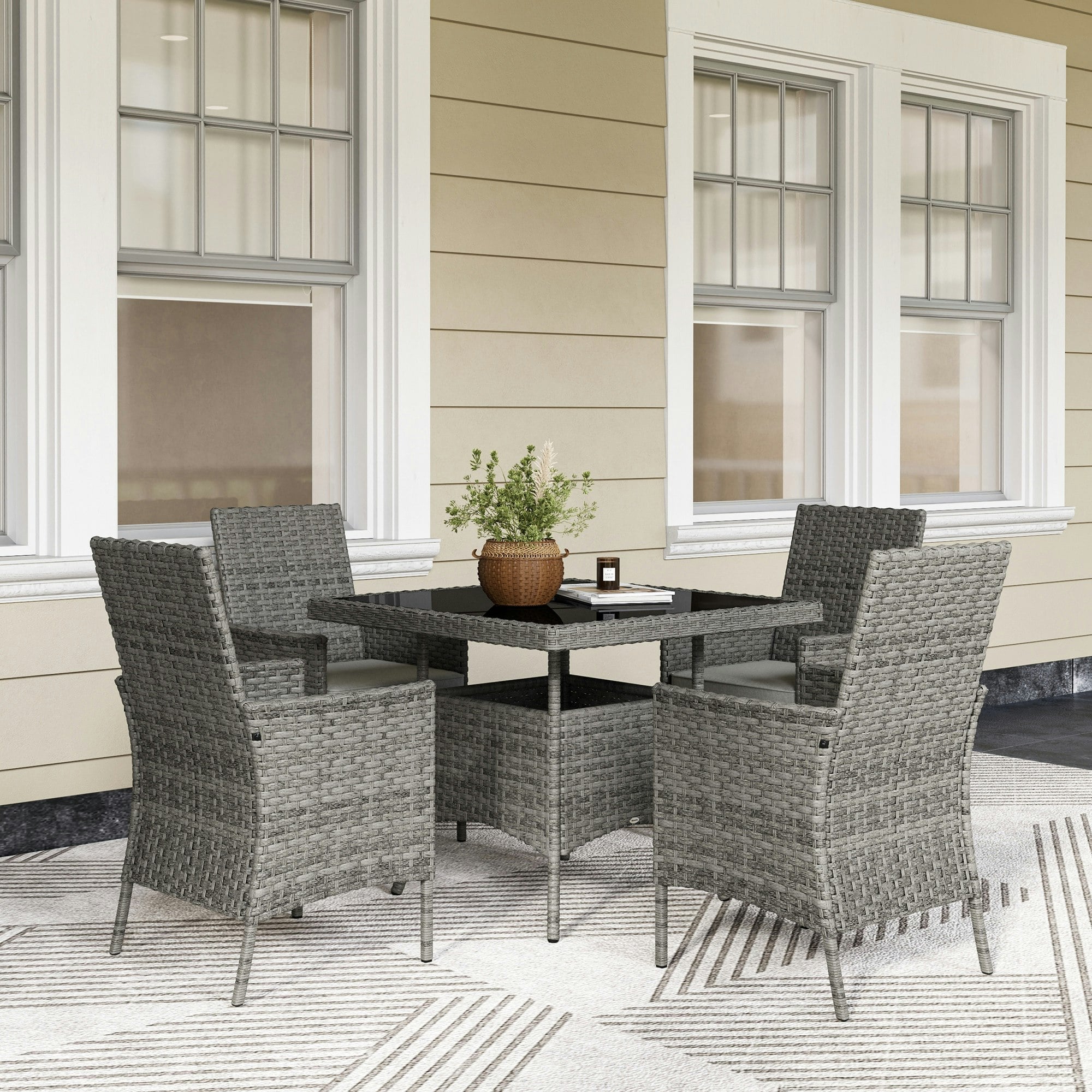 Rackhams Grey 4 Seater Rattan Garden Furniture Set With Cushion, Mixed - Pe Rattan