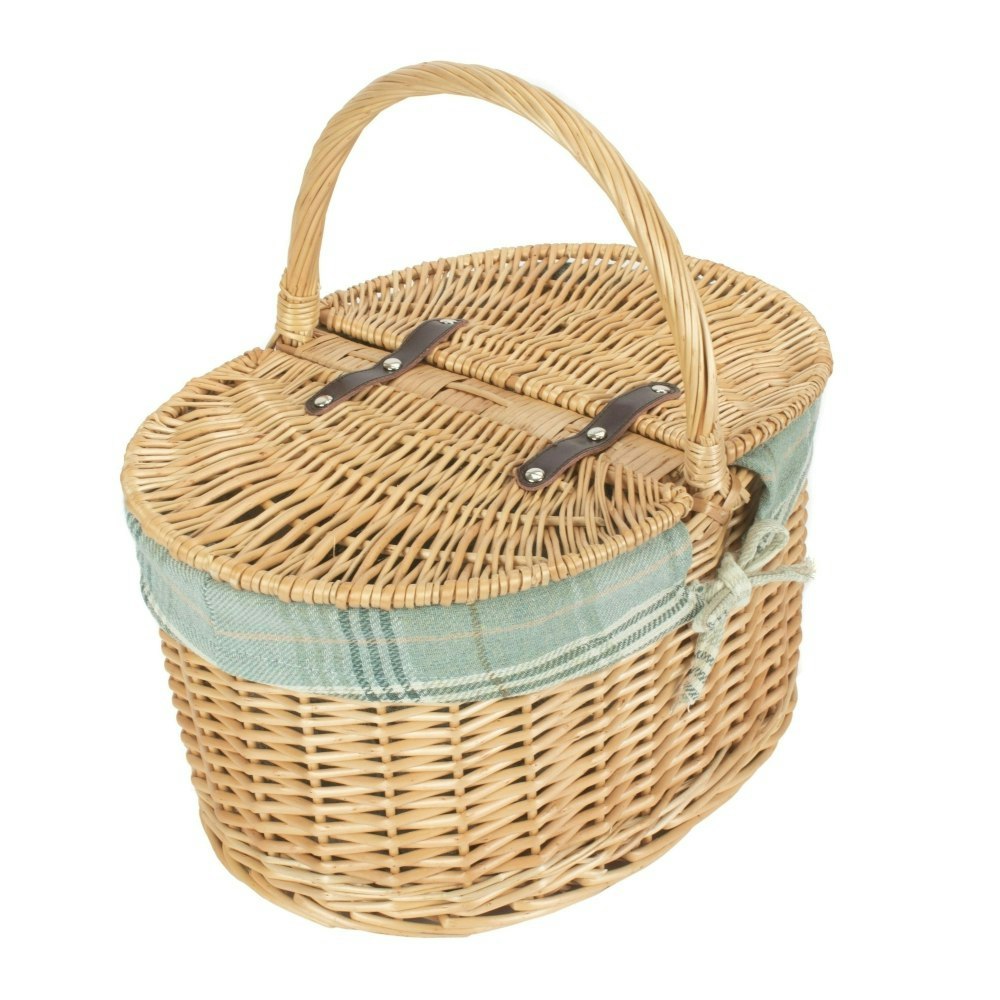 Rackhams White Buff Oval Picnic Basket With Lining - One Size