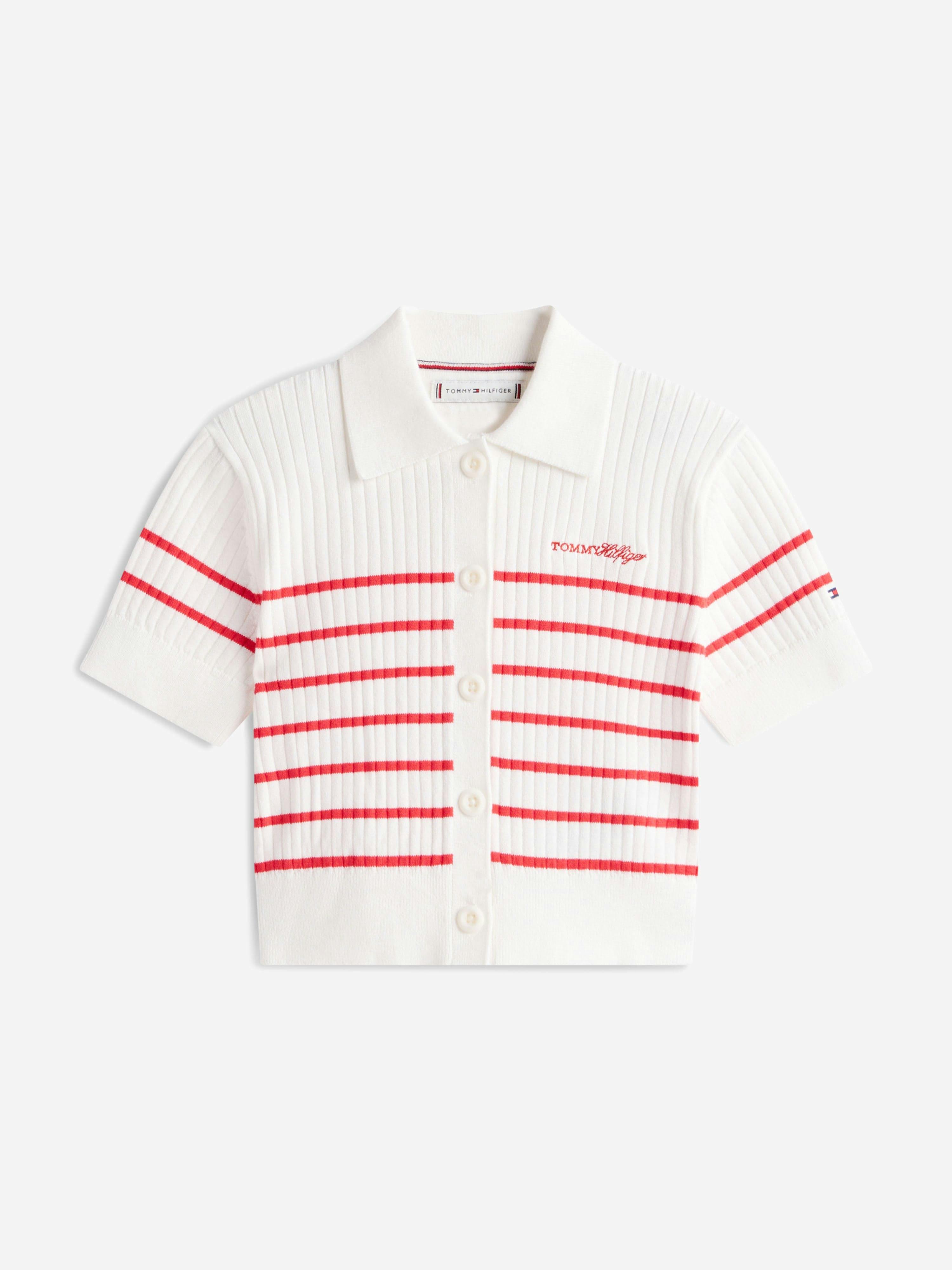 Tommy Hilfiger Girls White Ribbed Polo Sweater Top In - 10 Yrs