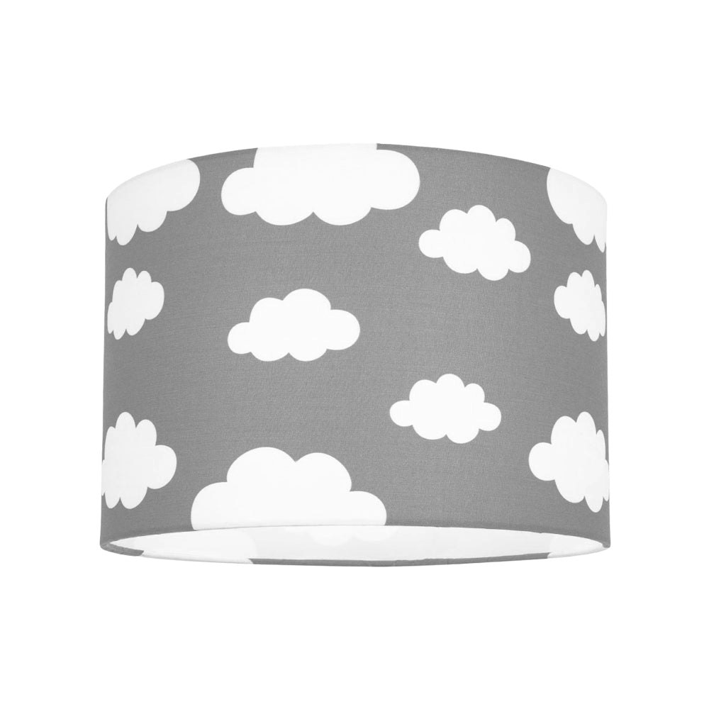 Happy Homewares White/Grey Clouds Children's/Kids Cotton Fabric Bedroom Lamp Or Pendant Shade 18Cm