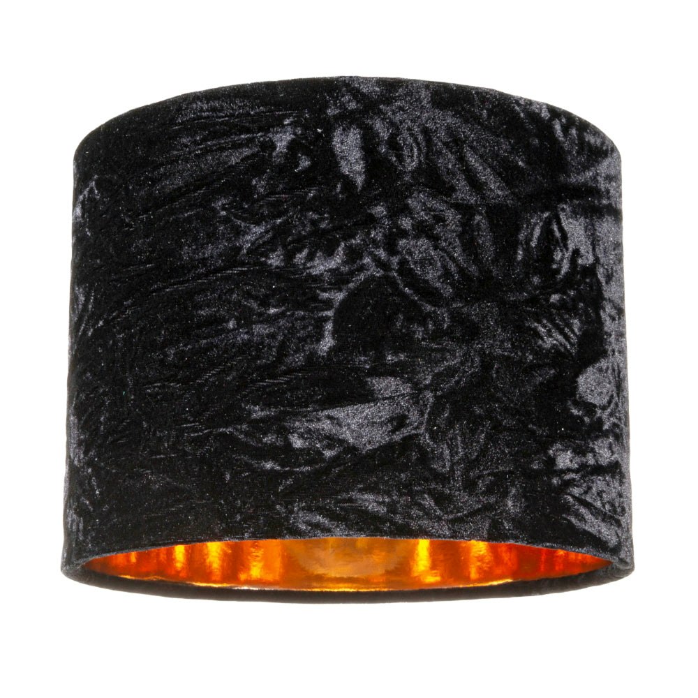 Happy Homewares Black Modern Crushed Velvet 8" Table/Pendant Lampshade With Shiny Copper Inner
