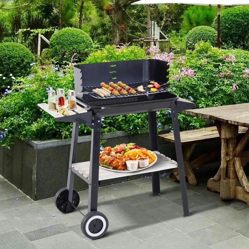 Rackhams Black Charcoal Bbq Grill Trolley Barbecue Patio Outdoor Garden Heating Smoker - Metal, Wood, Enamel - 83Cm X 37Cm X 87Cm - Image 3