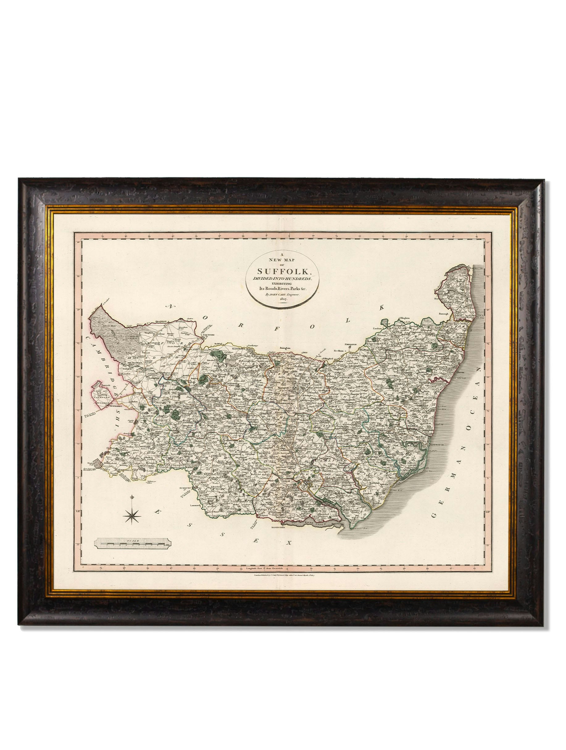 Exceptional Art Black C.1806 County Maps Of England - 84 X 70Cm - Suffolk