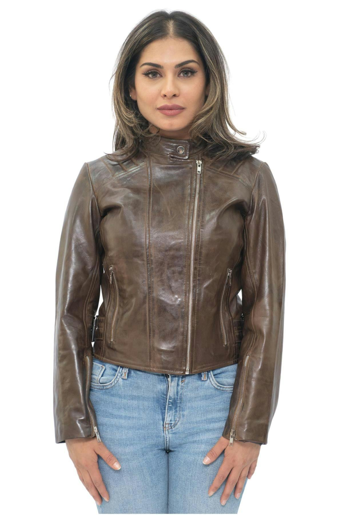 Infinity Leather Women's Brown Leather Biker Jacket-Celaya - Uk 4XL/22 | Eu 48 | Us 18