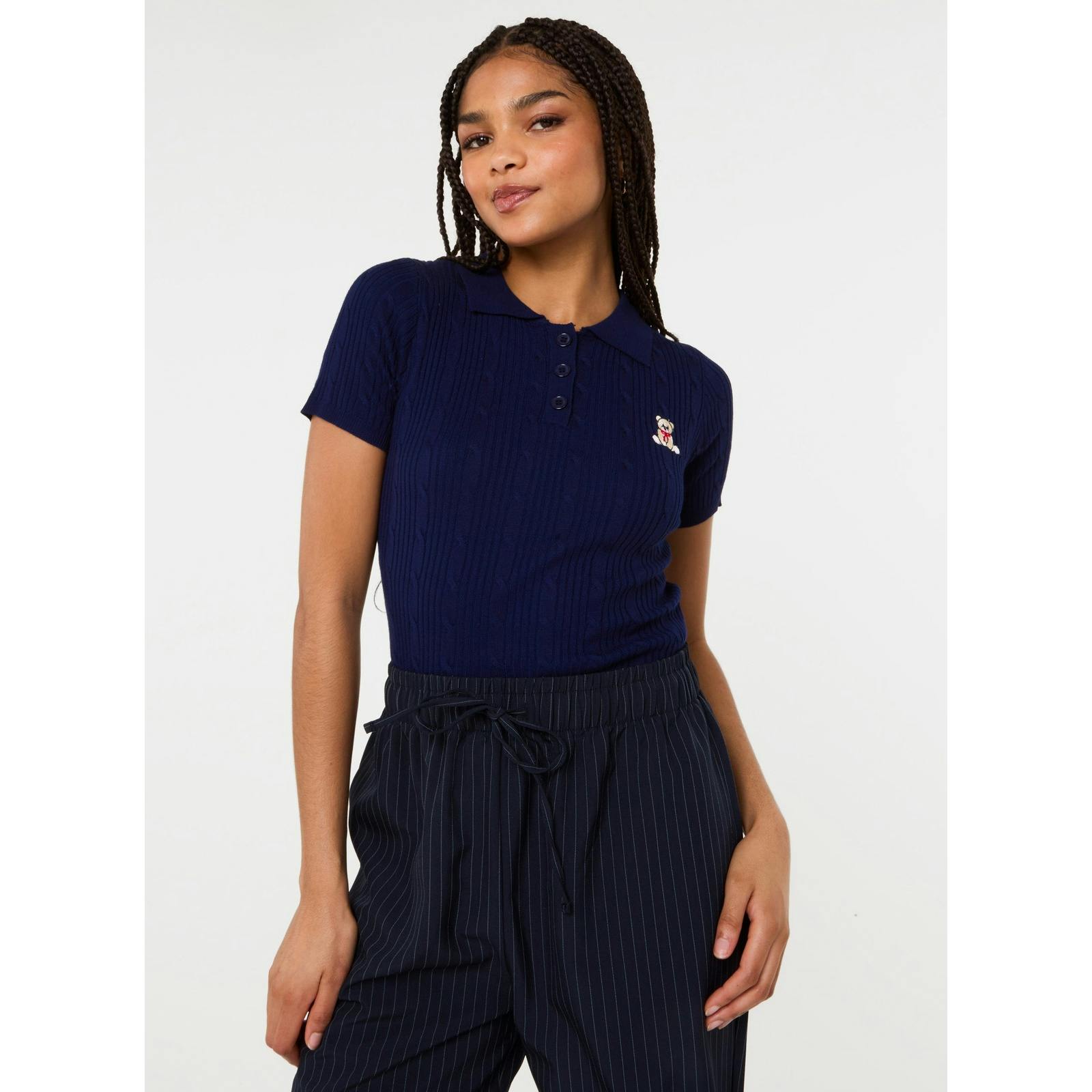 Pink Vanilla Cherub Cable Knit Top - S-M - Navy