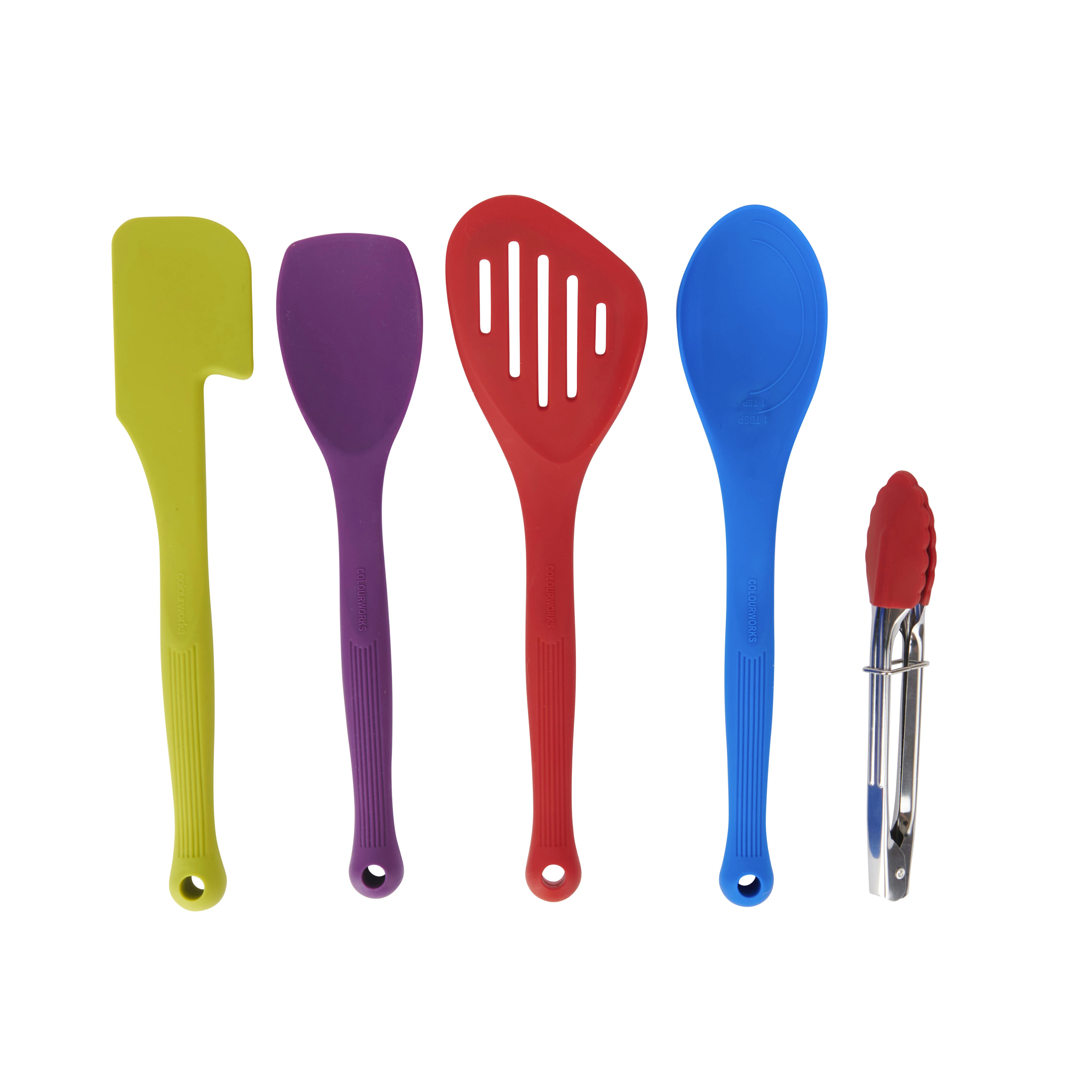 Rackhams 5-Piece Silicone Cooking Utensils Set - Multicolour - Silicone - Kitchen Utensils