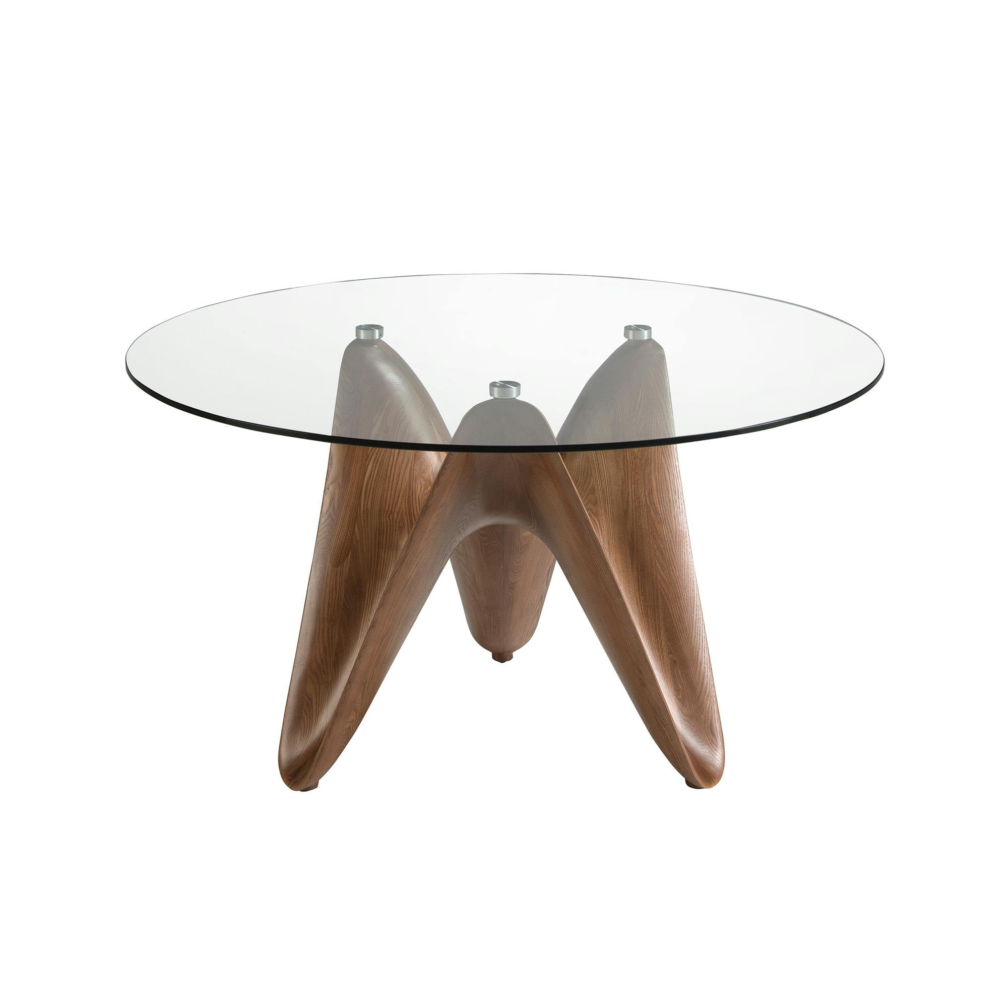 Rackhams Light Round Tempered Glass And Walnut Dining Table 1126 - Ø140 X 75