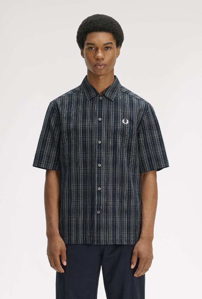 Fred Perry Men's Patterned Short Sleeve Shirt - Navy 608 - M - Image 4
