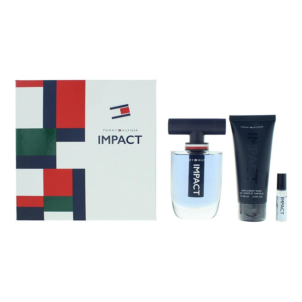 Tommy Hilfiger Men's Impact 3 Piece Gift Set: Eau De Toilette 100Ml - Eau De Toilette 4Ml - Body Wash 100Ml