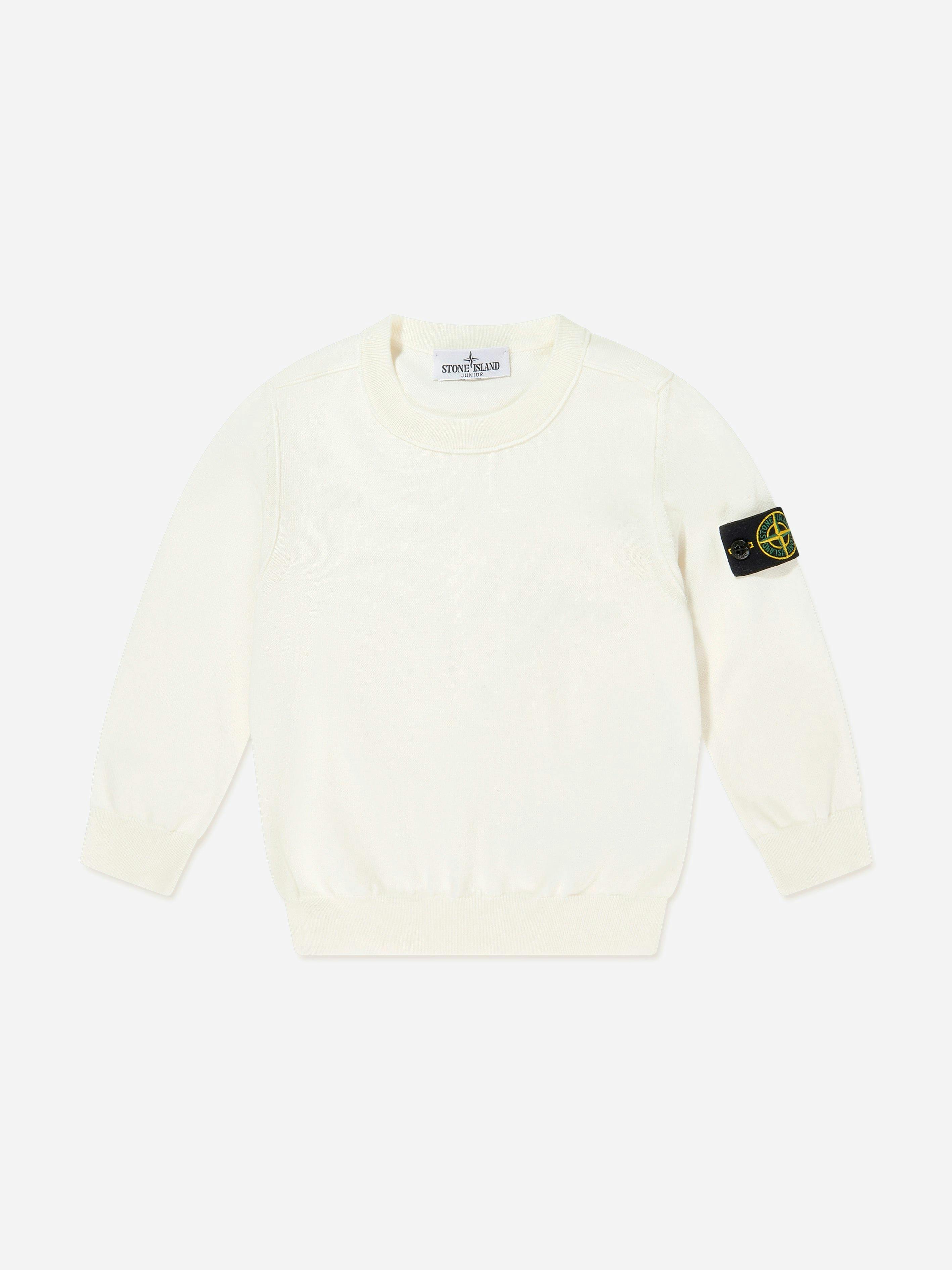 Stone Island Boys White Junior Cotton Logo Sweatshirt In - 14 Yrs
