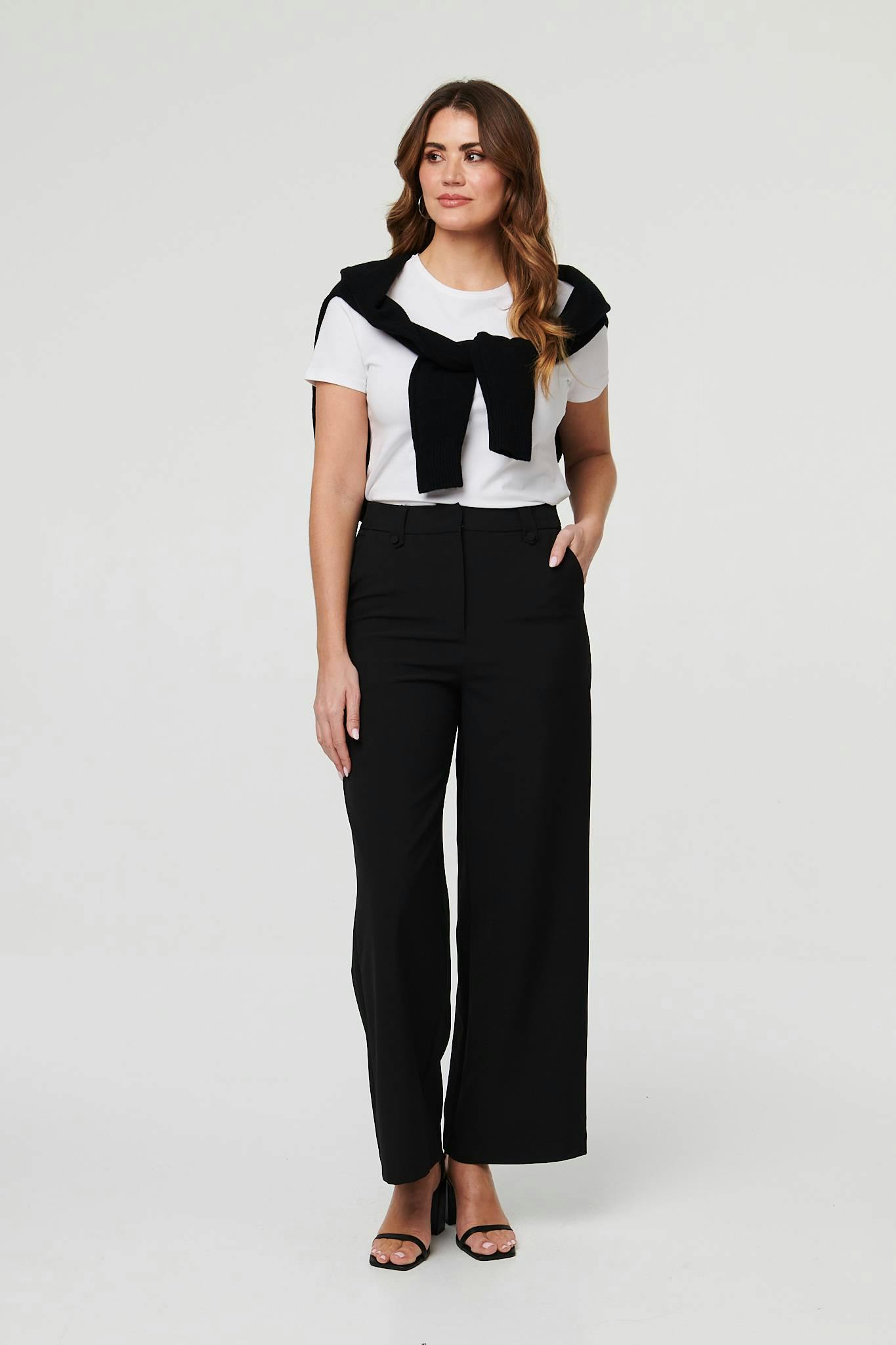 Izabel London Black High Waist Wide Leg Smart Trousers - 10
