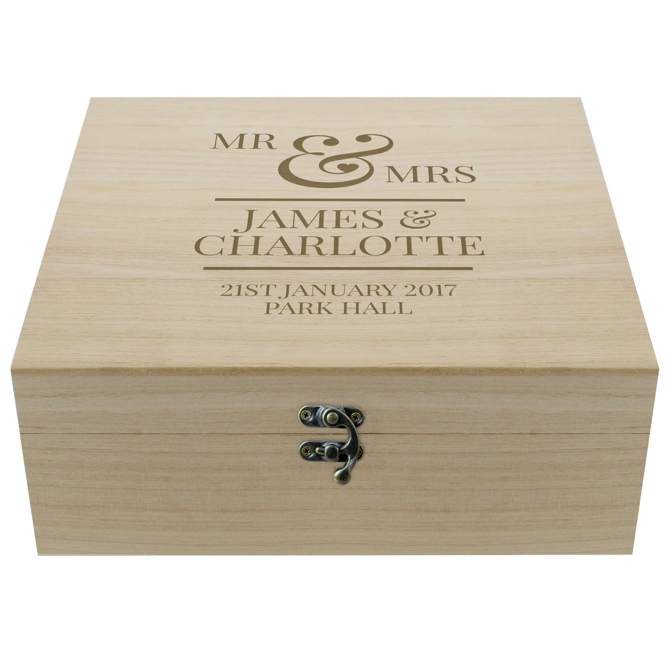 Personalised Memento Company Grain Personalised Mr & Mrs Large Wooden Keepsake Box