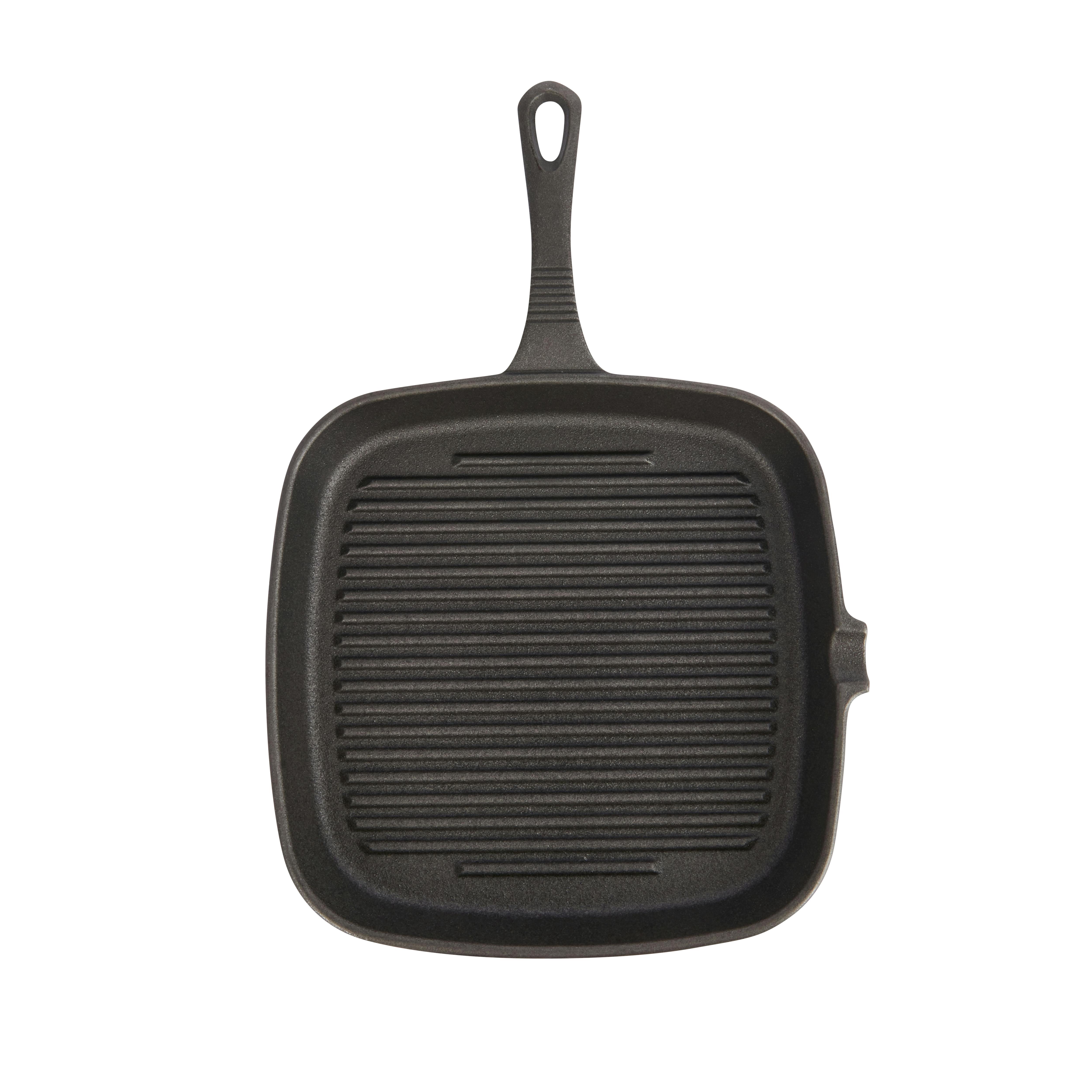 Rackhams Black Cast Iron 23Cm Square Grill Pan - Cast Iron - Griddle Pan