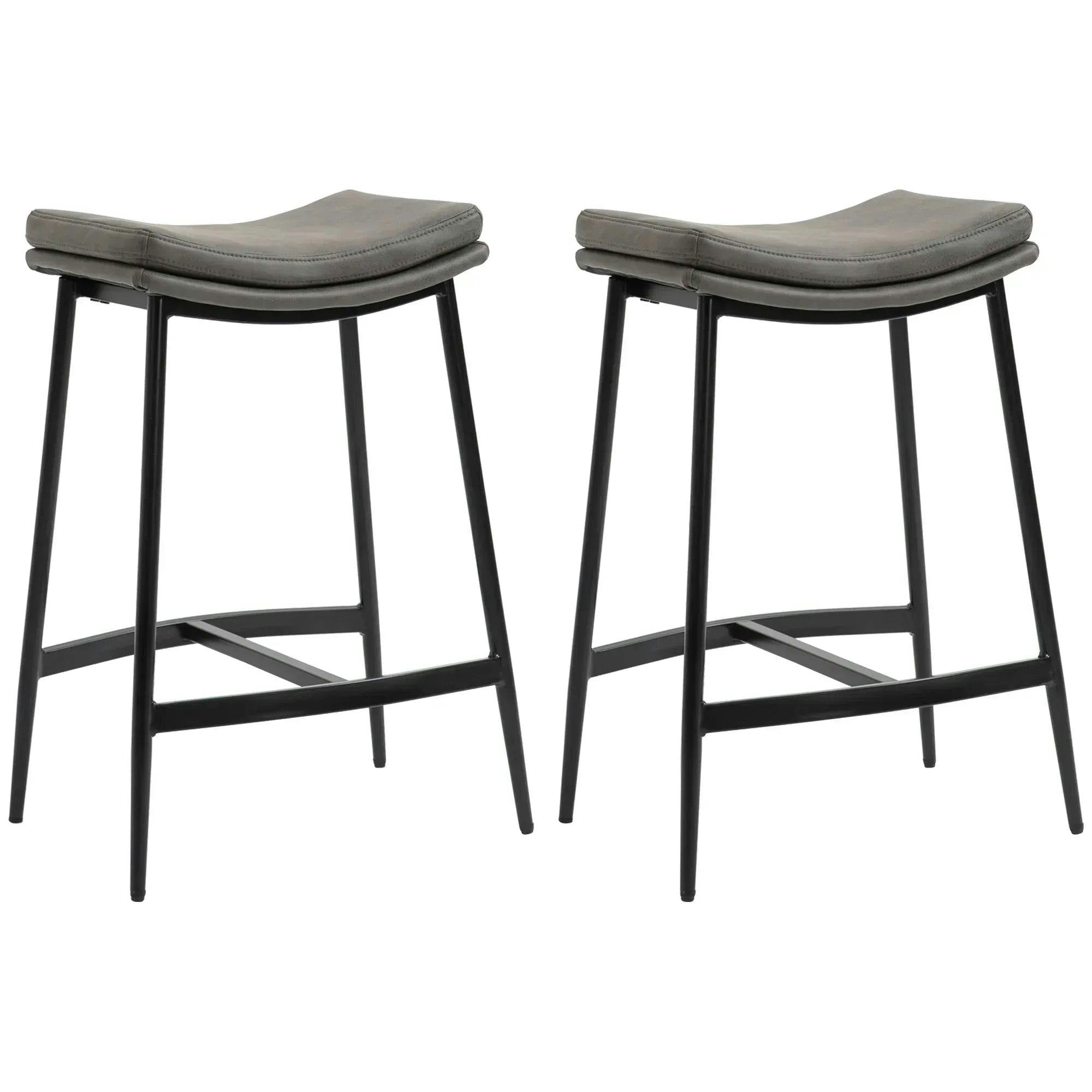 HOMCOM Breakfast Bar Stools Set of 2 Microfibre Upholstered Barstools Grey | Industrial Bar Chairs, Curved Seat, Steel Frame, Dining Room, Kitchen - Image 7