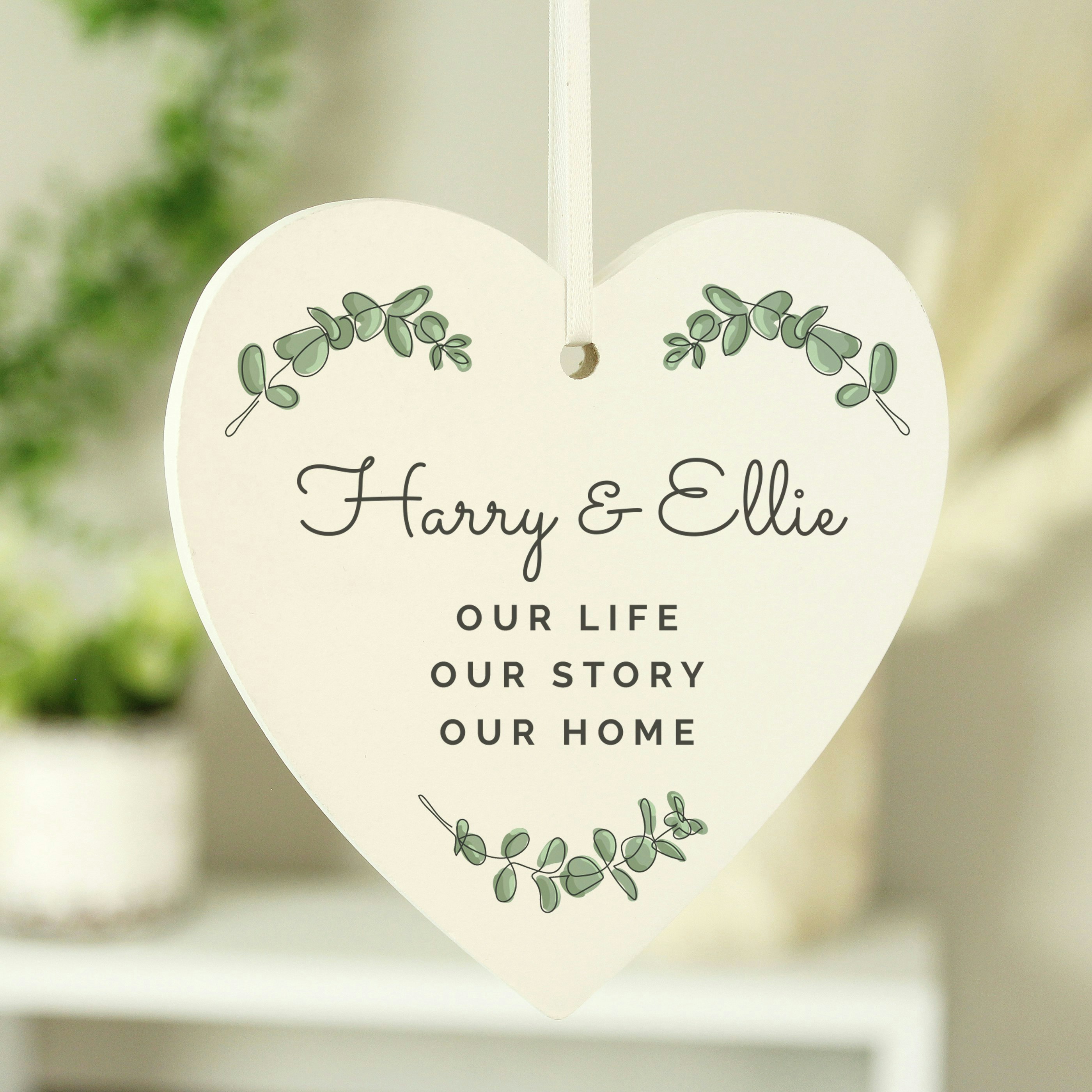 Personalised Memento Company Personalised Botanical Wooden Heart Decoration