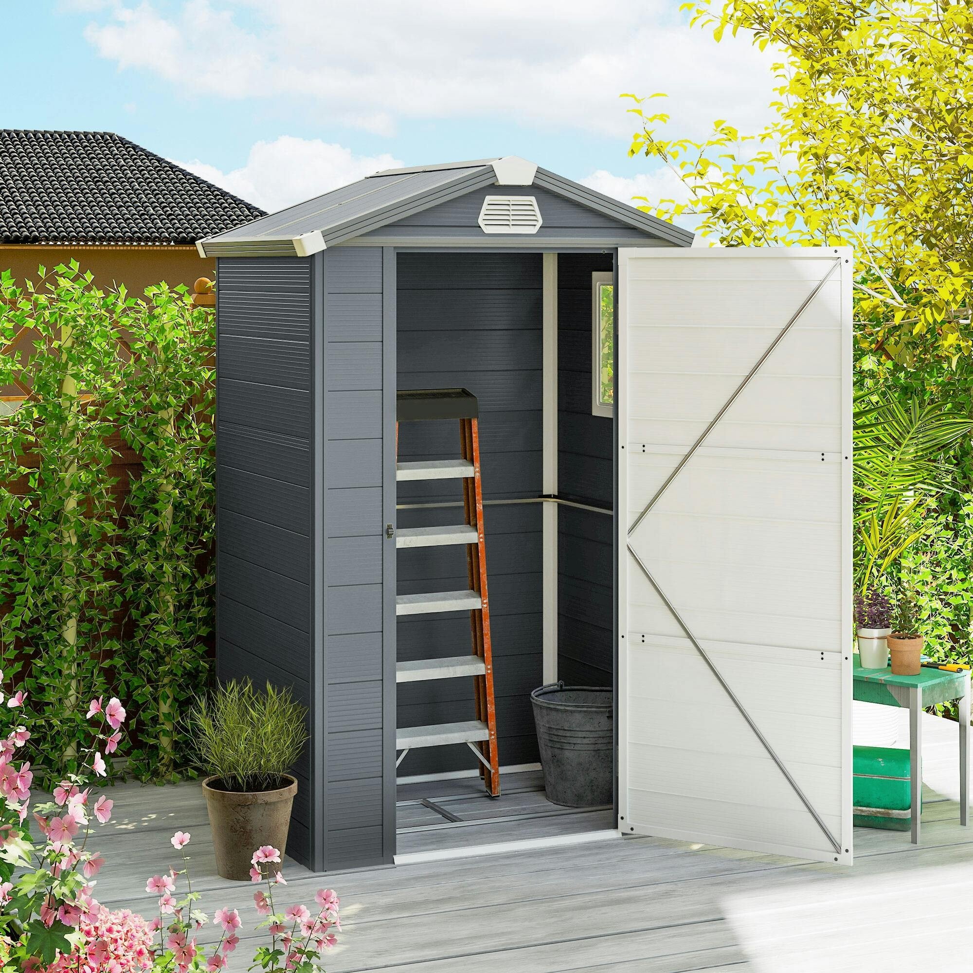 Outsunny Unisex Dark Grey 4 X 3Ft Garden Shed Storage With Foundation Kit And Vents In - Image 2