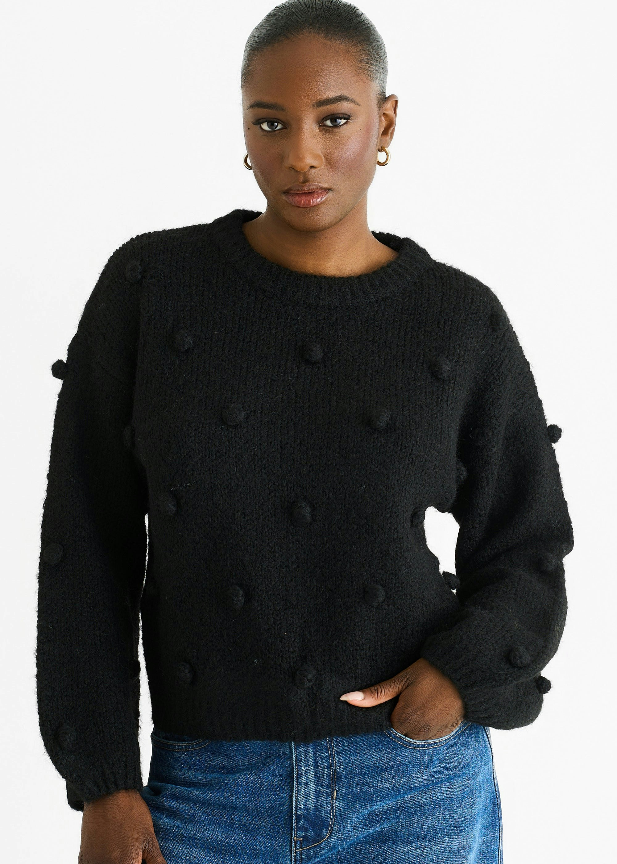 Gini London Black Wool Mix Oversized Knit Jumper - M-L (Uk 12-14/Us 8-10/Eu 40-42)