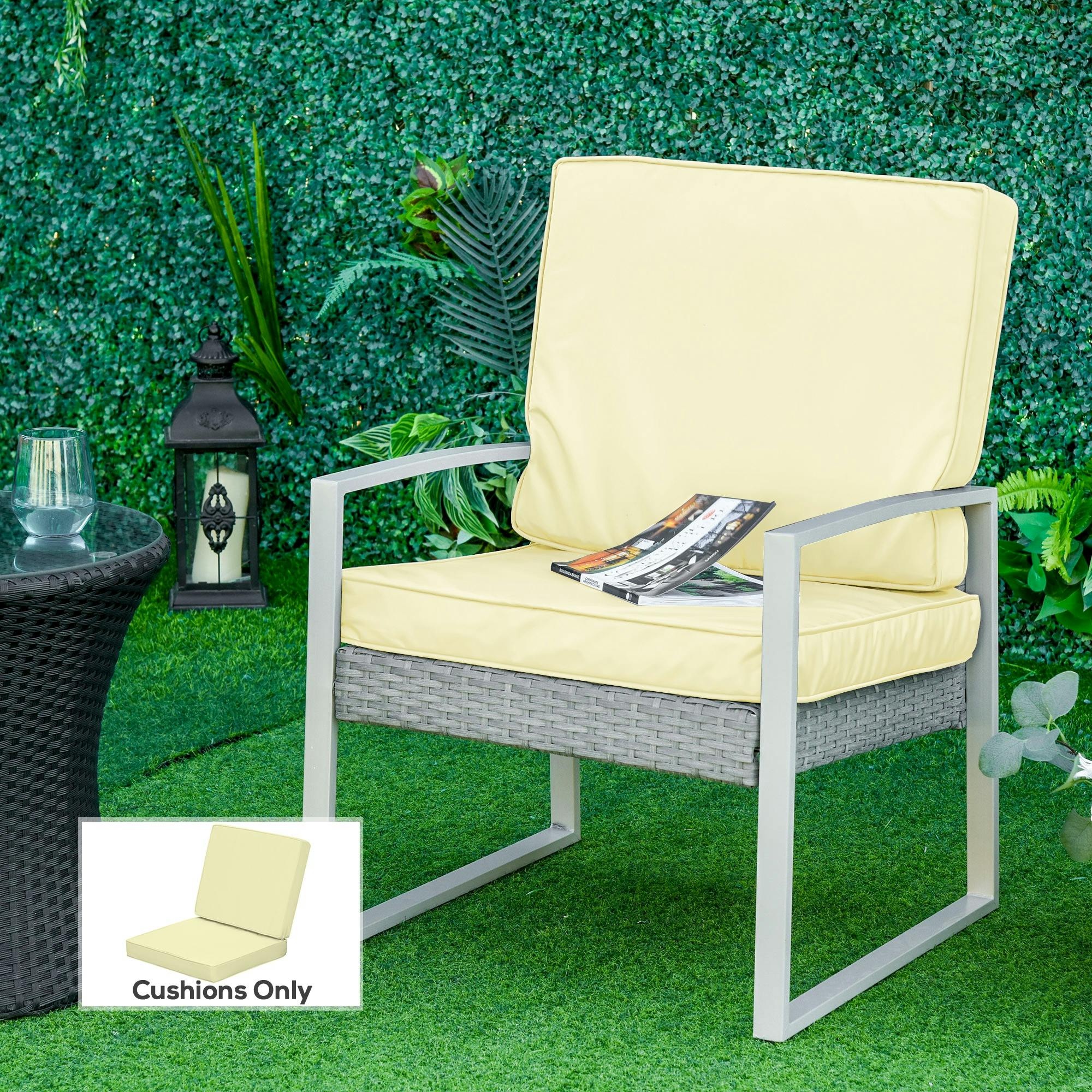 Rackhams Cream/White Outdoor Seat And Back Cushion Set Replacement Cushions,