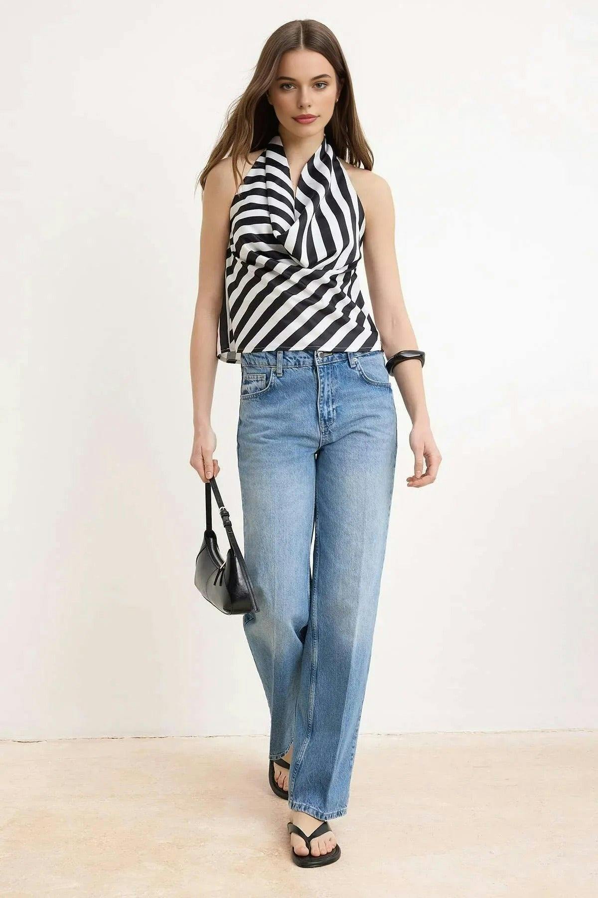 Wovcor Striped V-Neck Woven Blouse - Multi - 14
