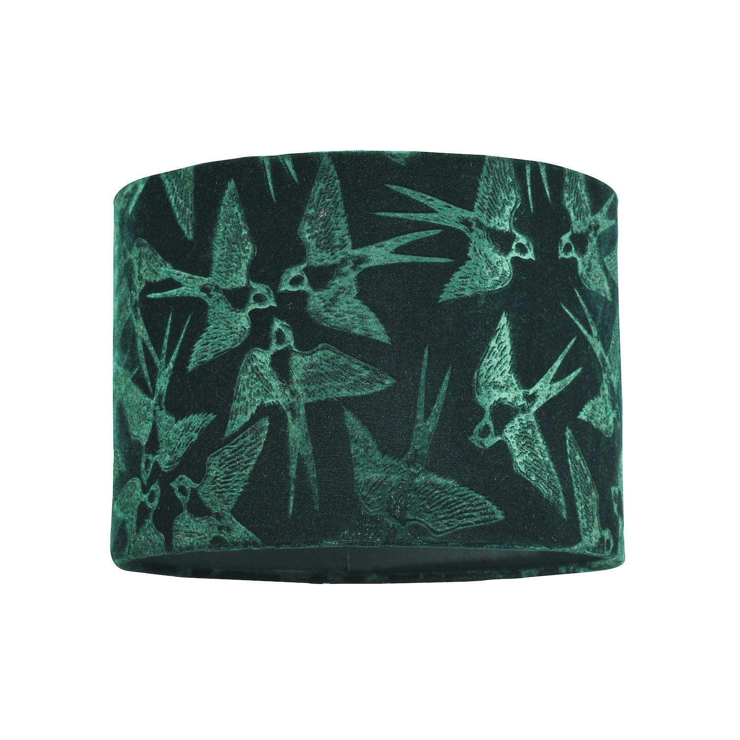 Happy Homewares Dark/Green Bird Decorated Forest Velvet Fabric Lamp Shade With Inner Lining