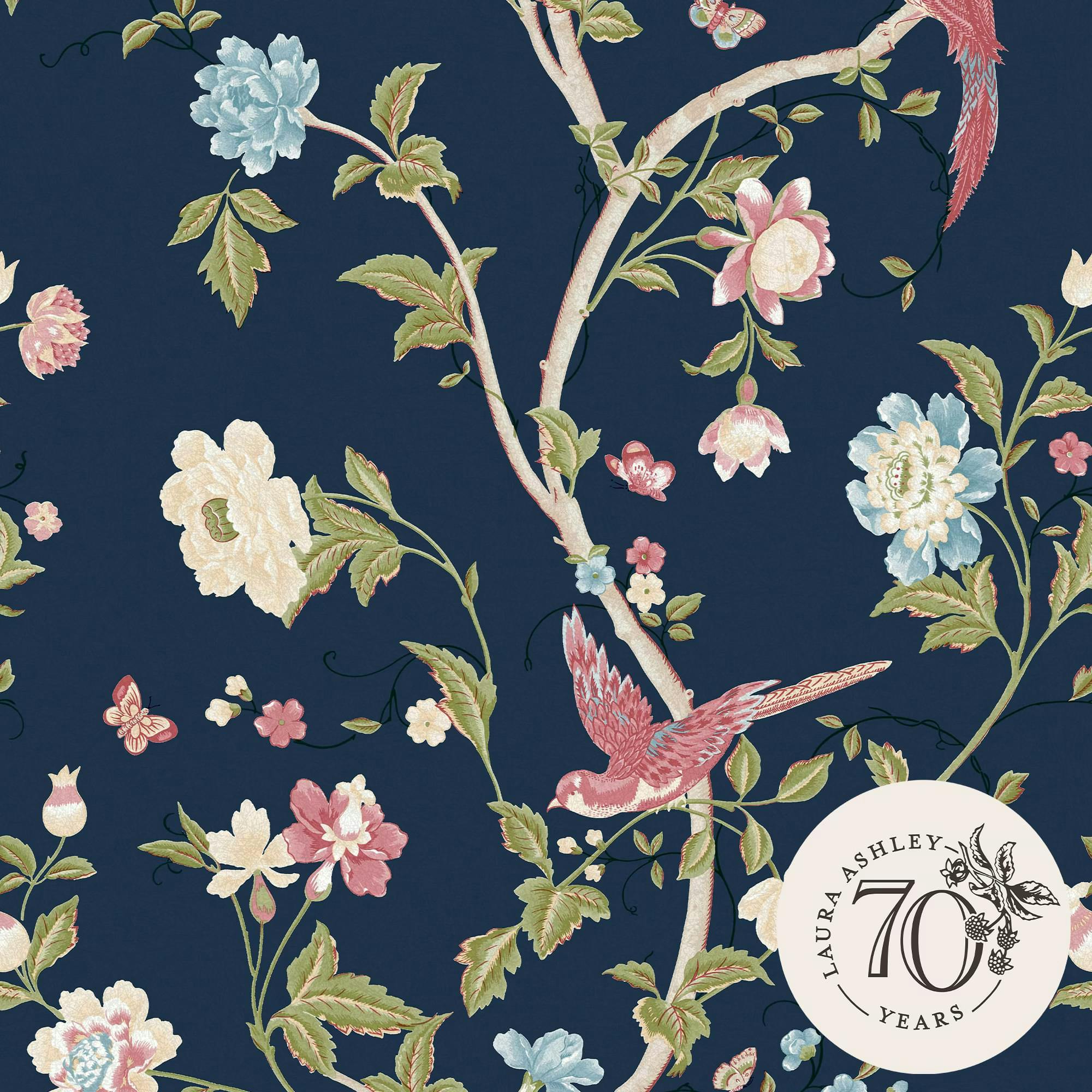 Laura Ashley Blue Summer Palace Wallpaper - Midnight - 10M