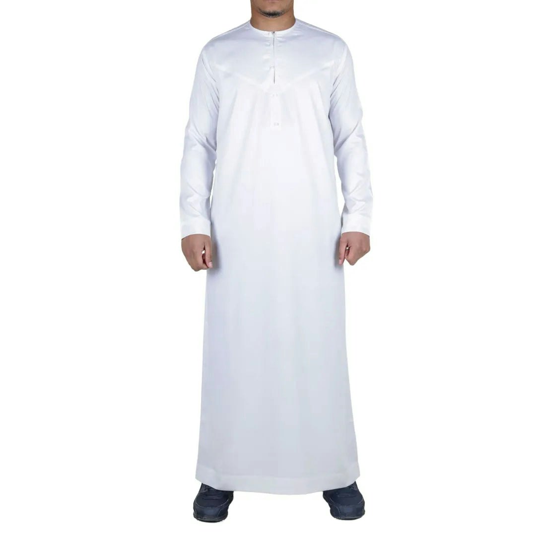 Thobez Men's White Tt-002 - Satin Emirati Thobe Islamic Clothing - 58 - Slim