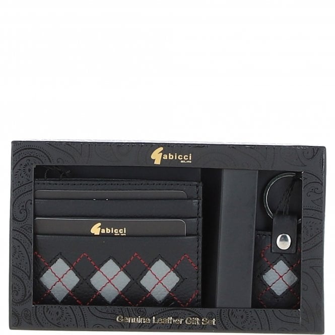 Gabicci Black/Grey/Red Real Leather Card Holder & Key Ring Gift Set: Gb-304-Gs - One Size - Leather