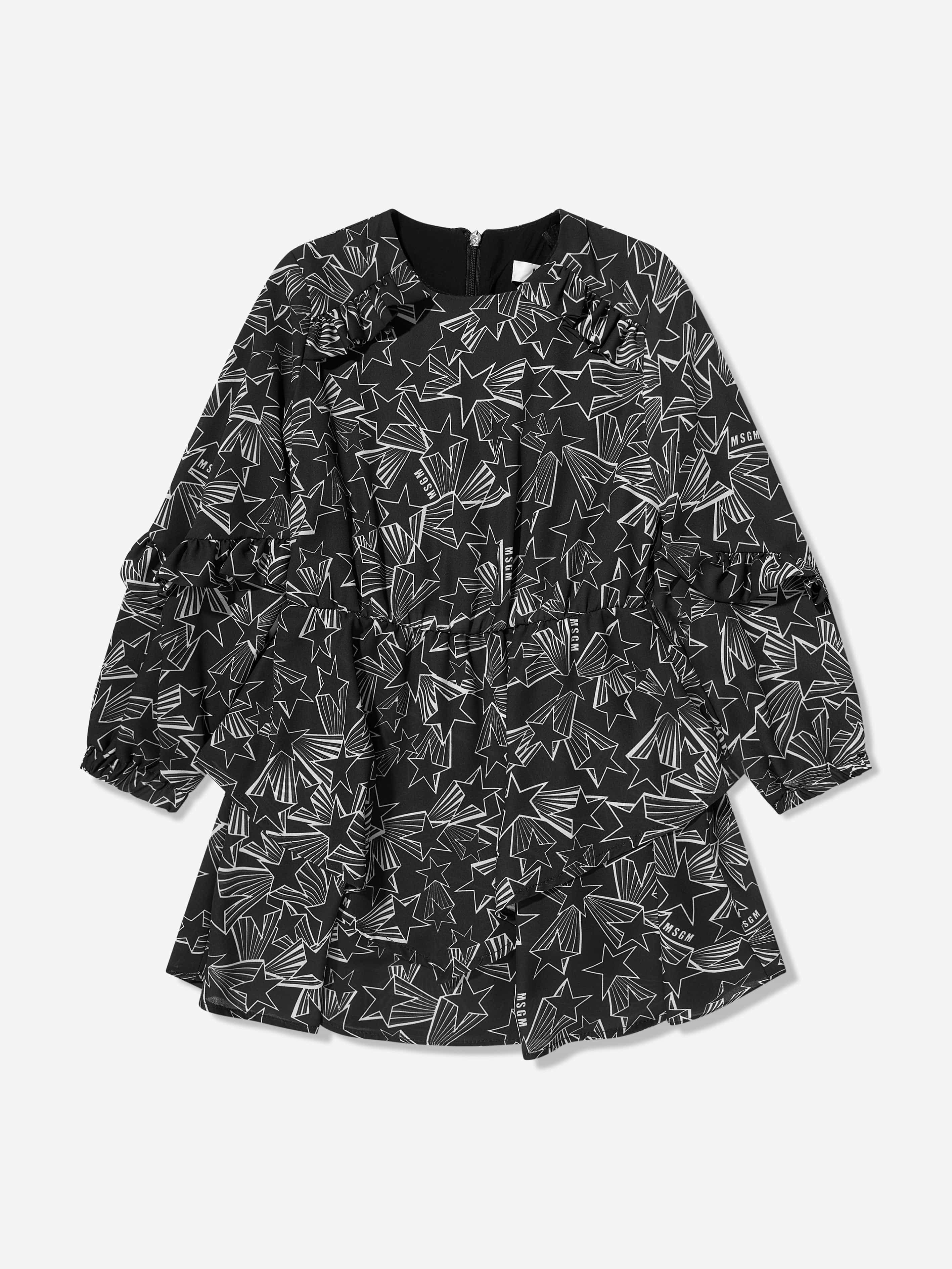 Msgm Girls Black Georgette Dress In - 14 Yrs