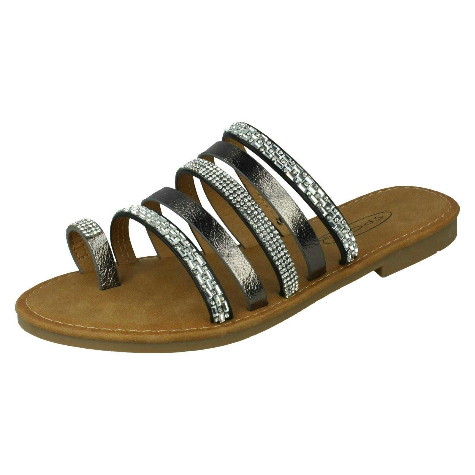 Spot On Women's Black Flat Strappy Sandals F00262 - Multi - Uk 7