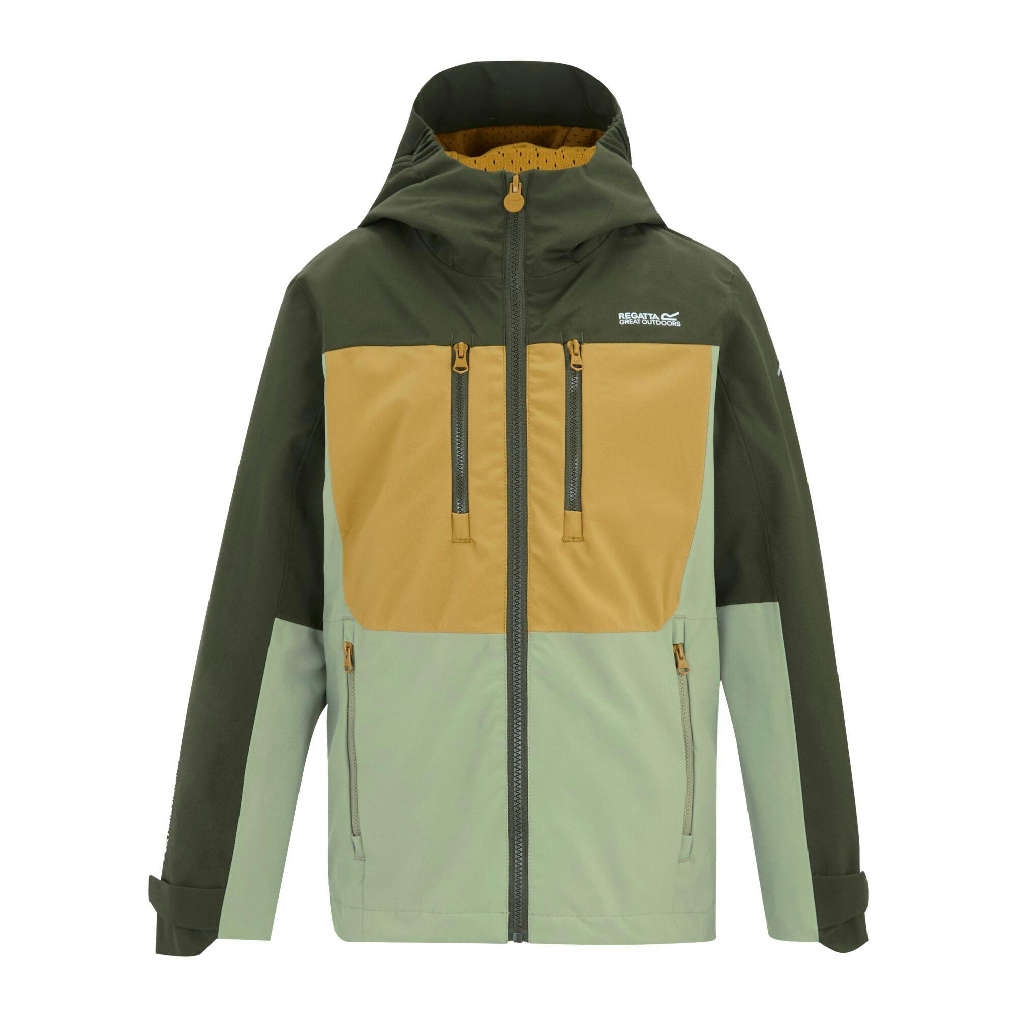 Regatta Dark/Brown/Light Kids Highton Monochrome Waterproof Jacket - Khaki/Wood / Sage - 9-10 Years - Khaki/Wood / Sage - 100% Mixed