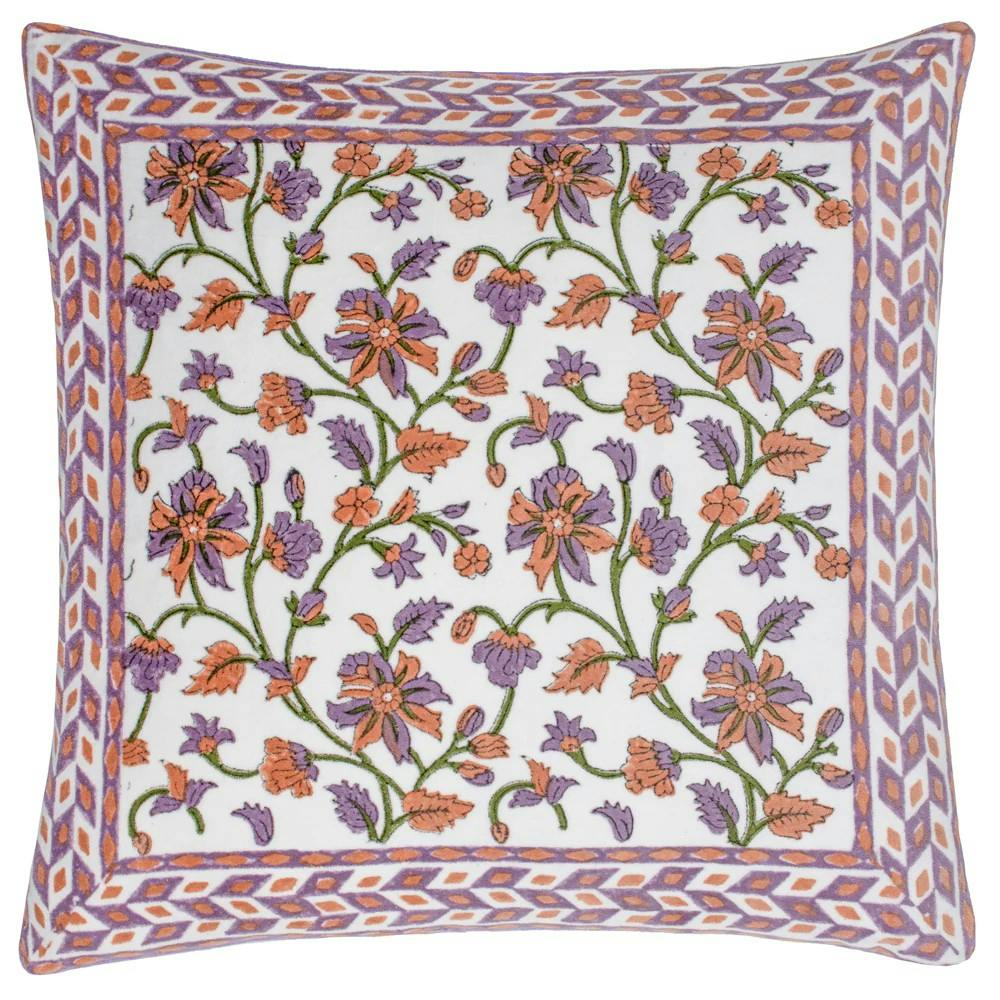 Rackhams Lilac/Coral Mentera Velvet Floral Cushion Cover - 50Cm X 50Cm - 100% Cotton
